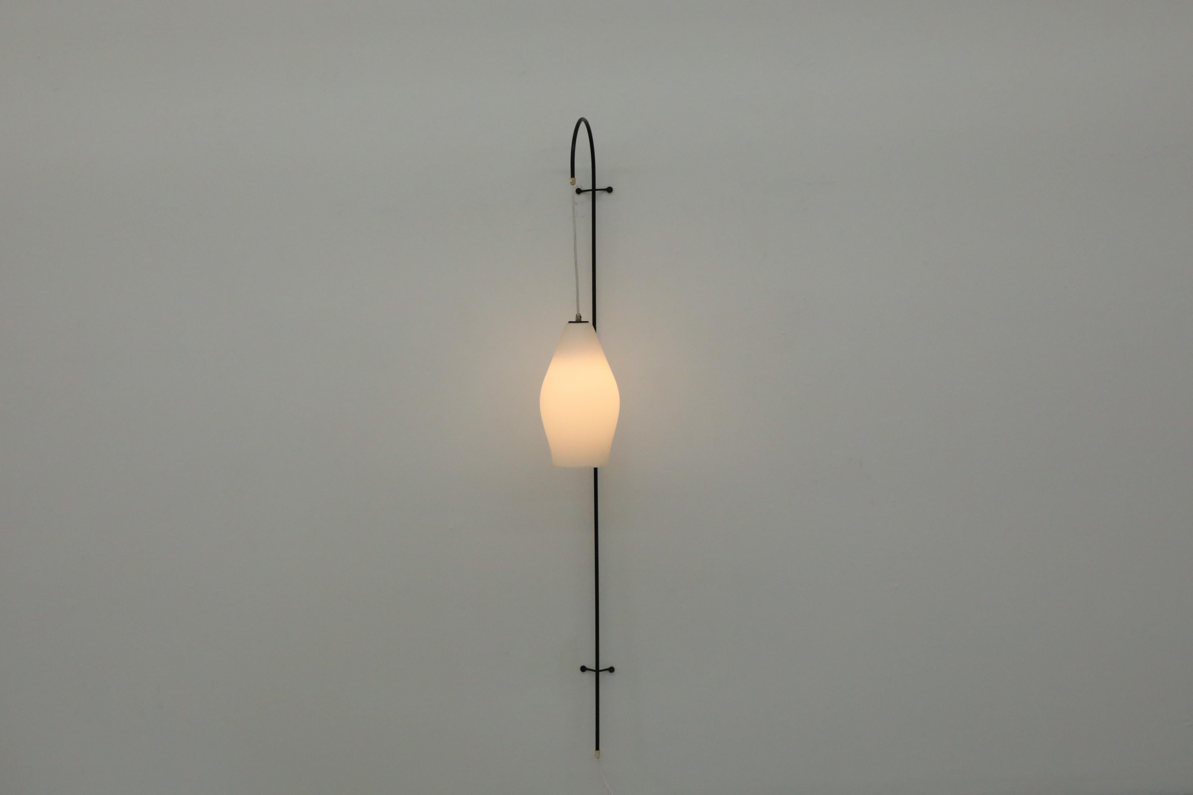 Mid-Century Modern Mid-Century Fishing Pole Style Wall Lamp with Milk Glass Shade For Sale