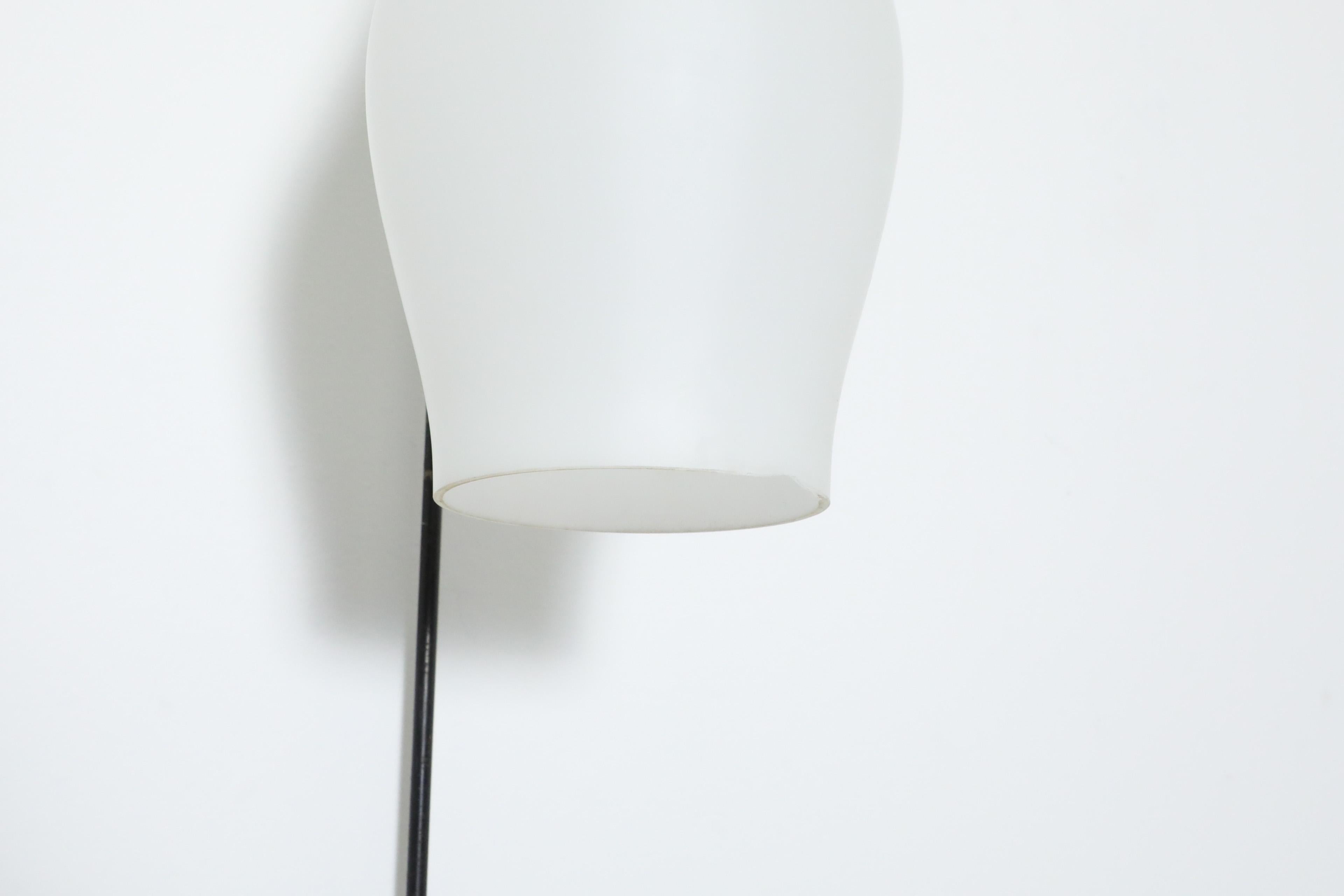 Mid-20th Century Mid-Century Fishing Pole Style Wall Lamp with Milk Glass Shade For Sale