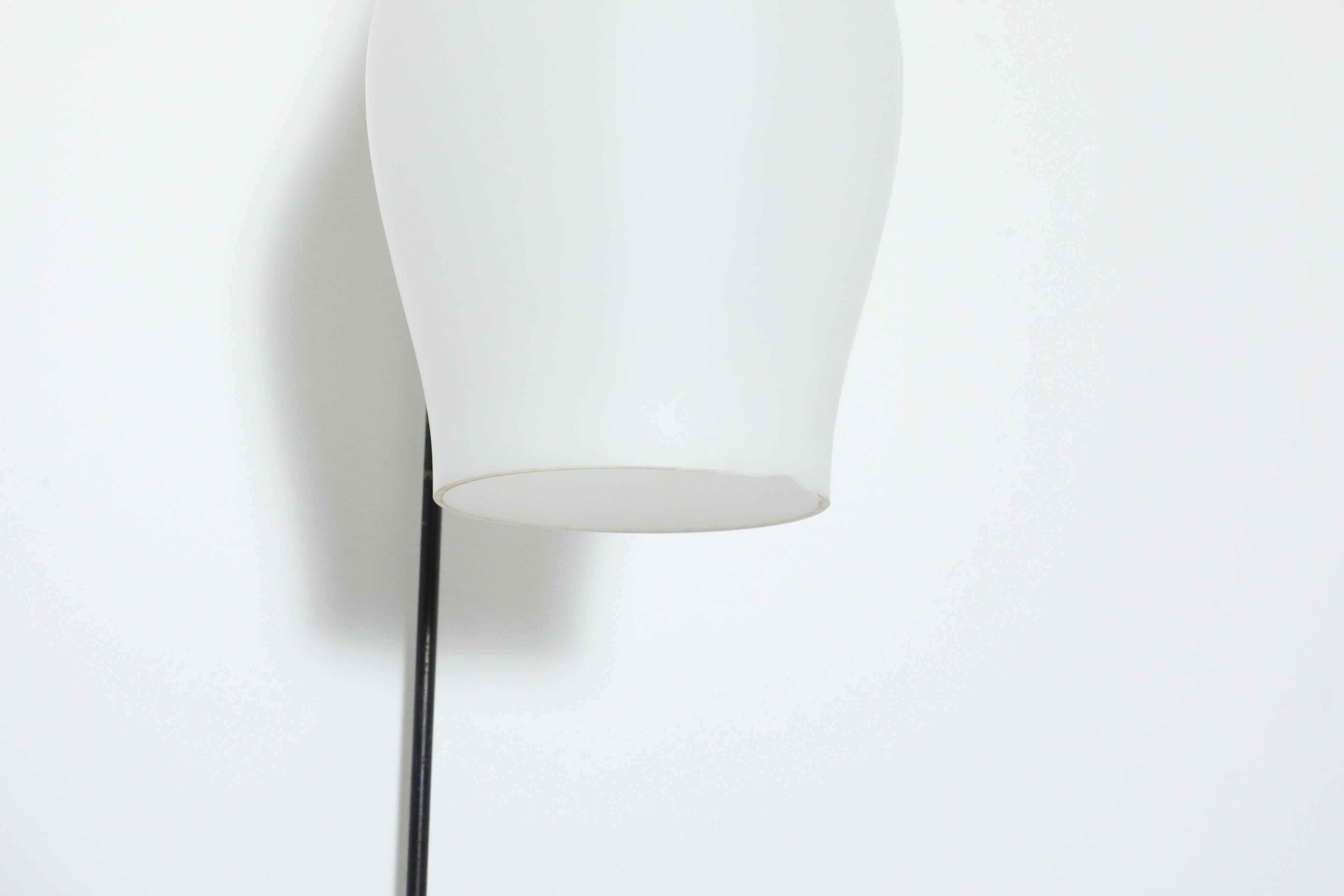 Mid-20th Century Mid-Century Fishing Pole Style Wall Mounted Lamp with Milk Glass Shade For Sale