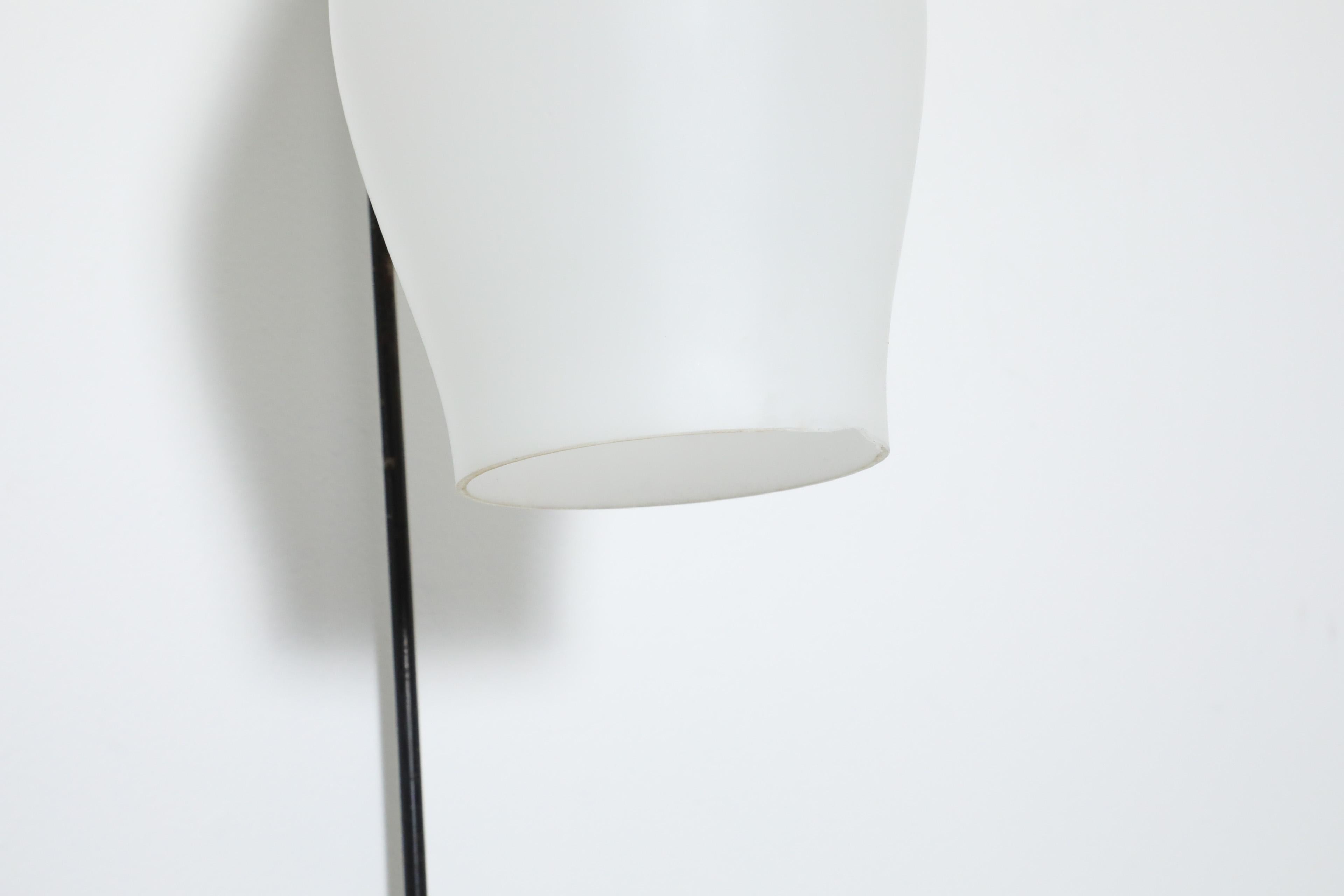 Metal Mid-Century Fishing Pole Style Wall Lamp with Milk Glass Shade For Sale