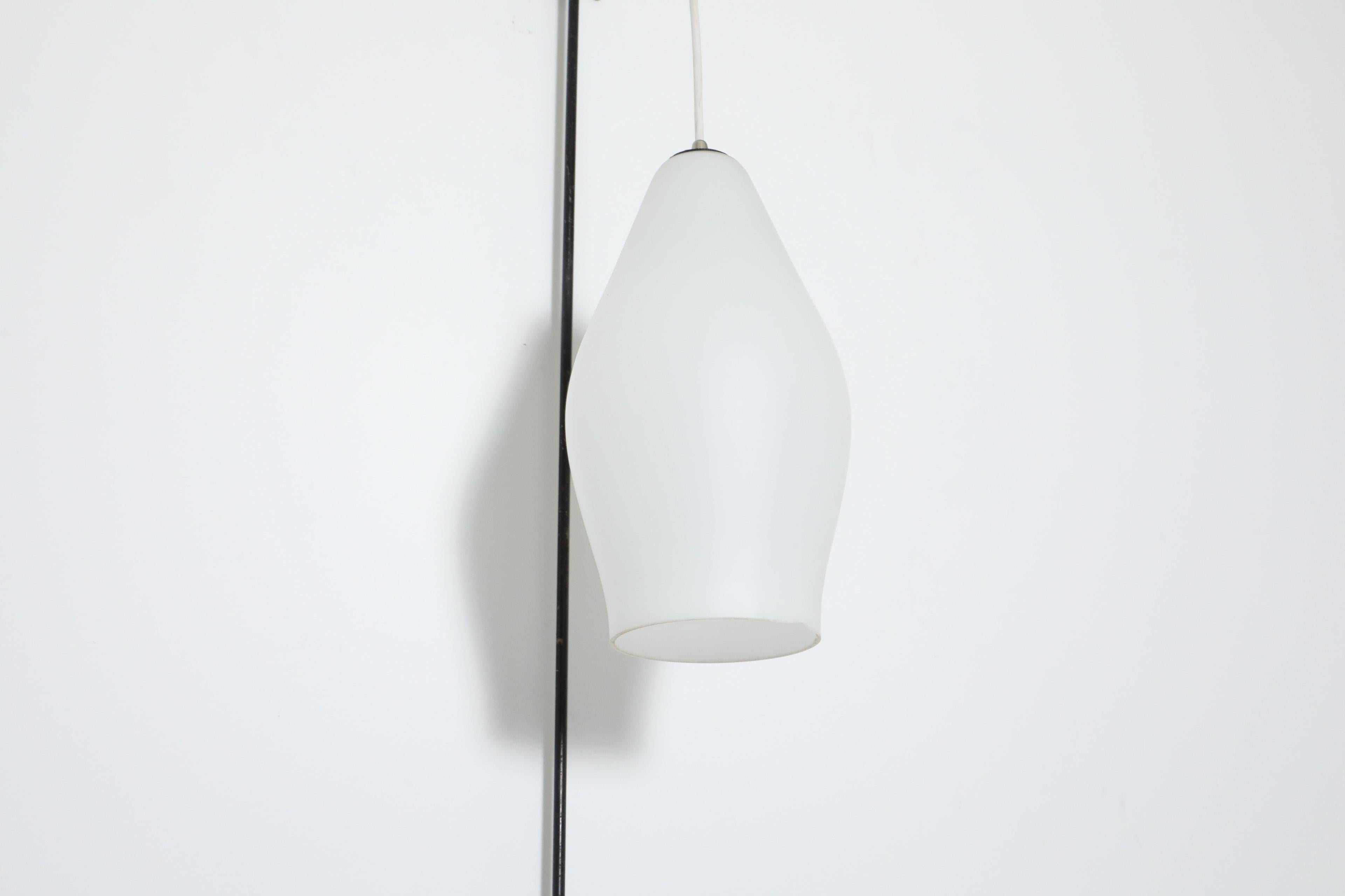 Mid-Century Fishing Pole Style Wall Lamp with Milk Glass Shade For Sale 1