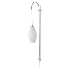 Vintage Mid-Century Fishing Pole Style Wall Lamp with Milk Glass Shade