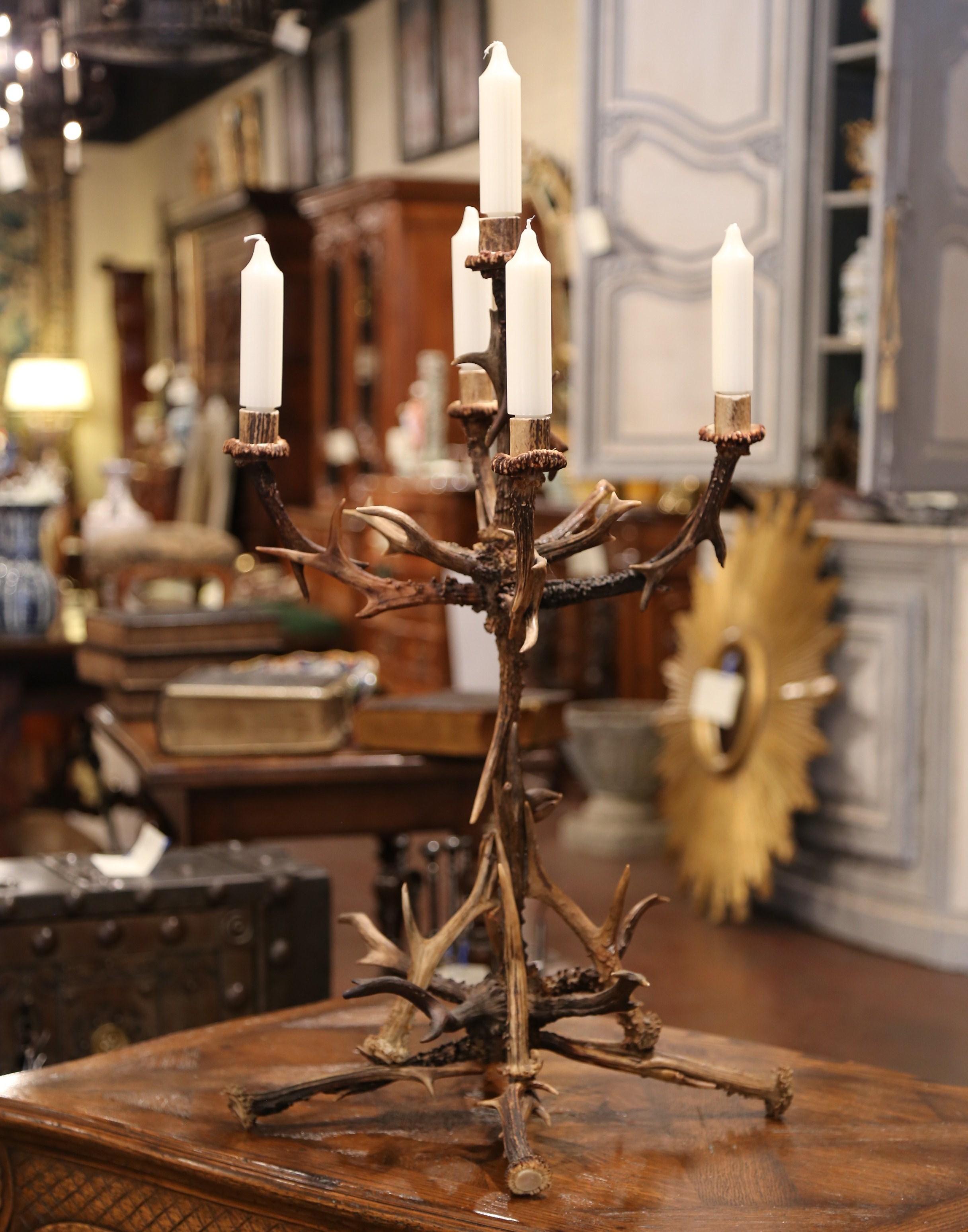 Hand-Crafted Midcentury Five-Arm Candelabra Made with Deer Antlers