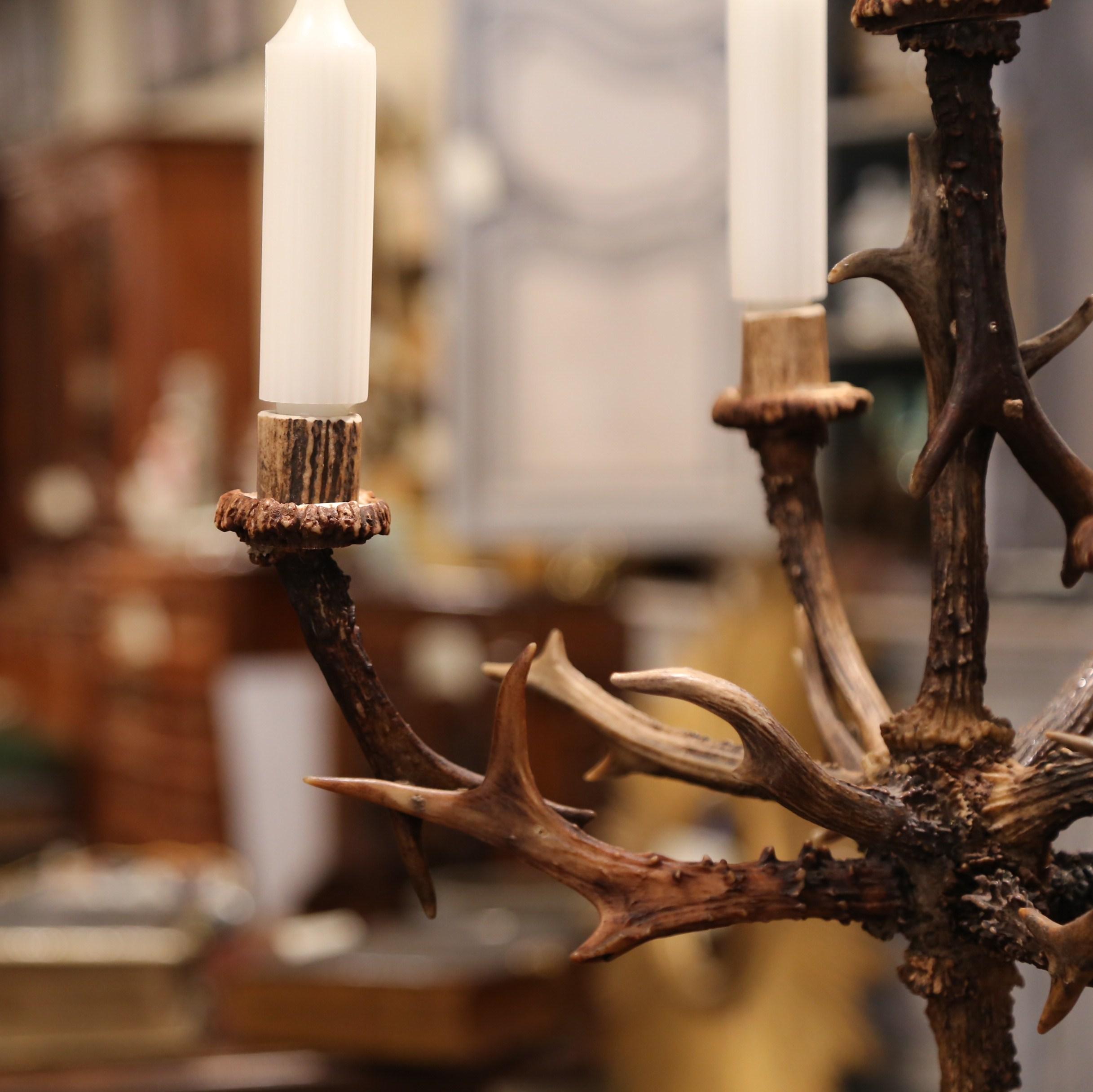 Midcentury Five-Arm Candelabra Made with Deer Antlers In Excellent Condition In Dallas, TX
