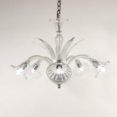 Mid-Century Five Arm Ribbed and Scalloped Cristallo Murano Chandelier