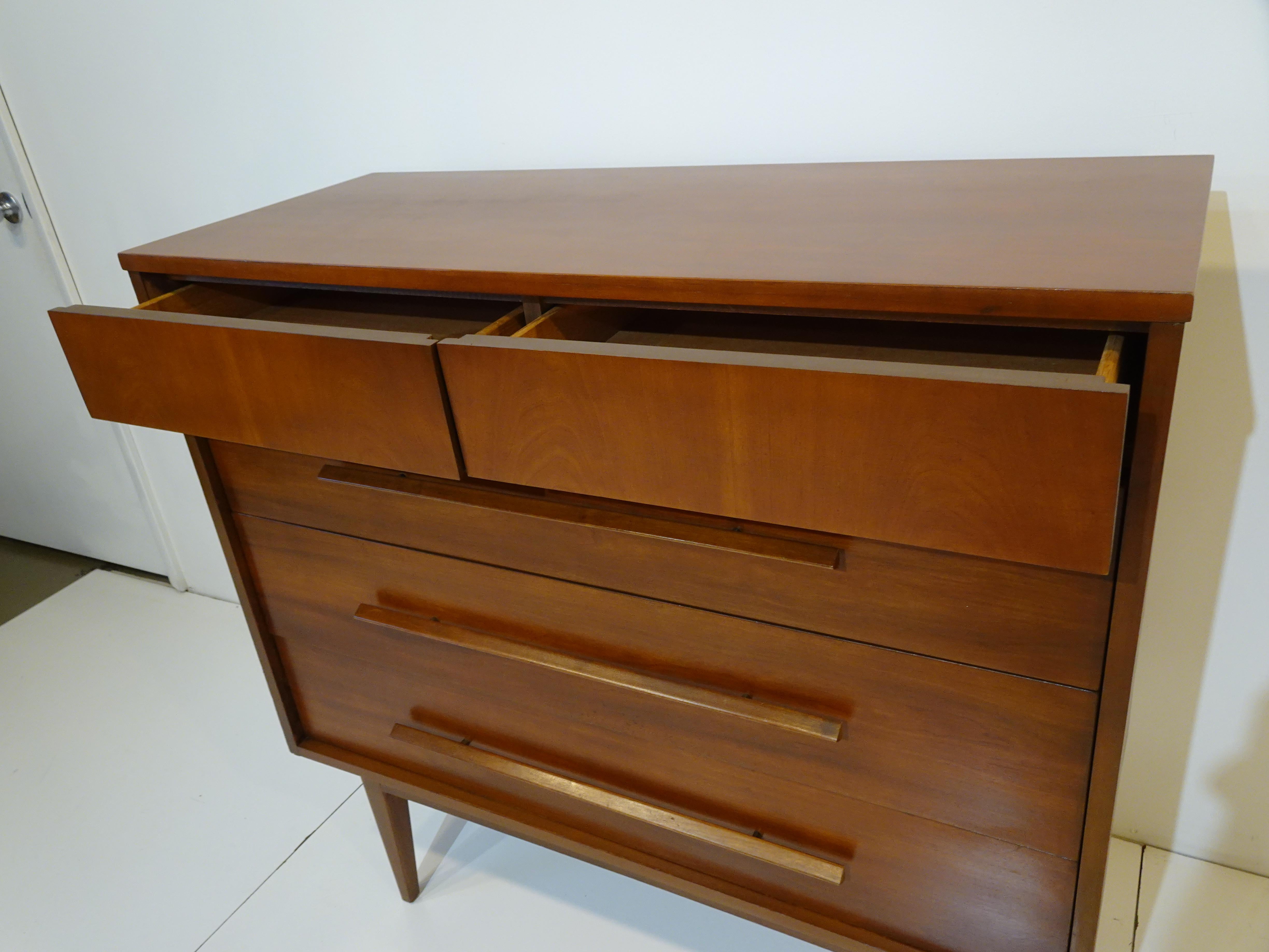 20th Century Mid Century Five Drawer Walnut Dresser