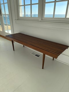 Mid Century Five Foot Long Slat Wood Bench