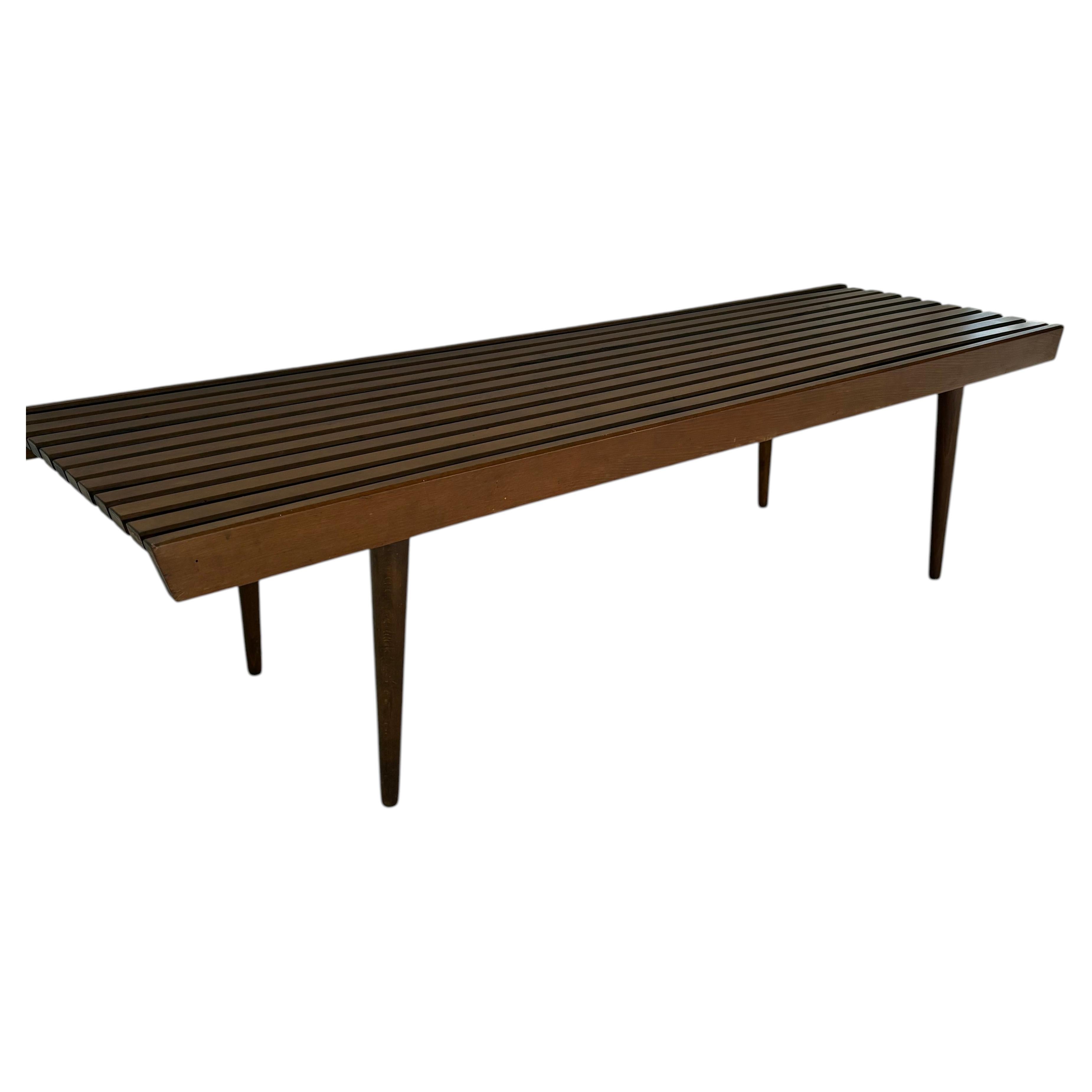 Mid Century Five Foot Long Slat Wood Bench