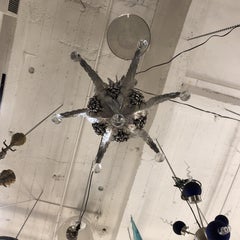 Midcentury Five-Light Metal and Glass Chandelier