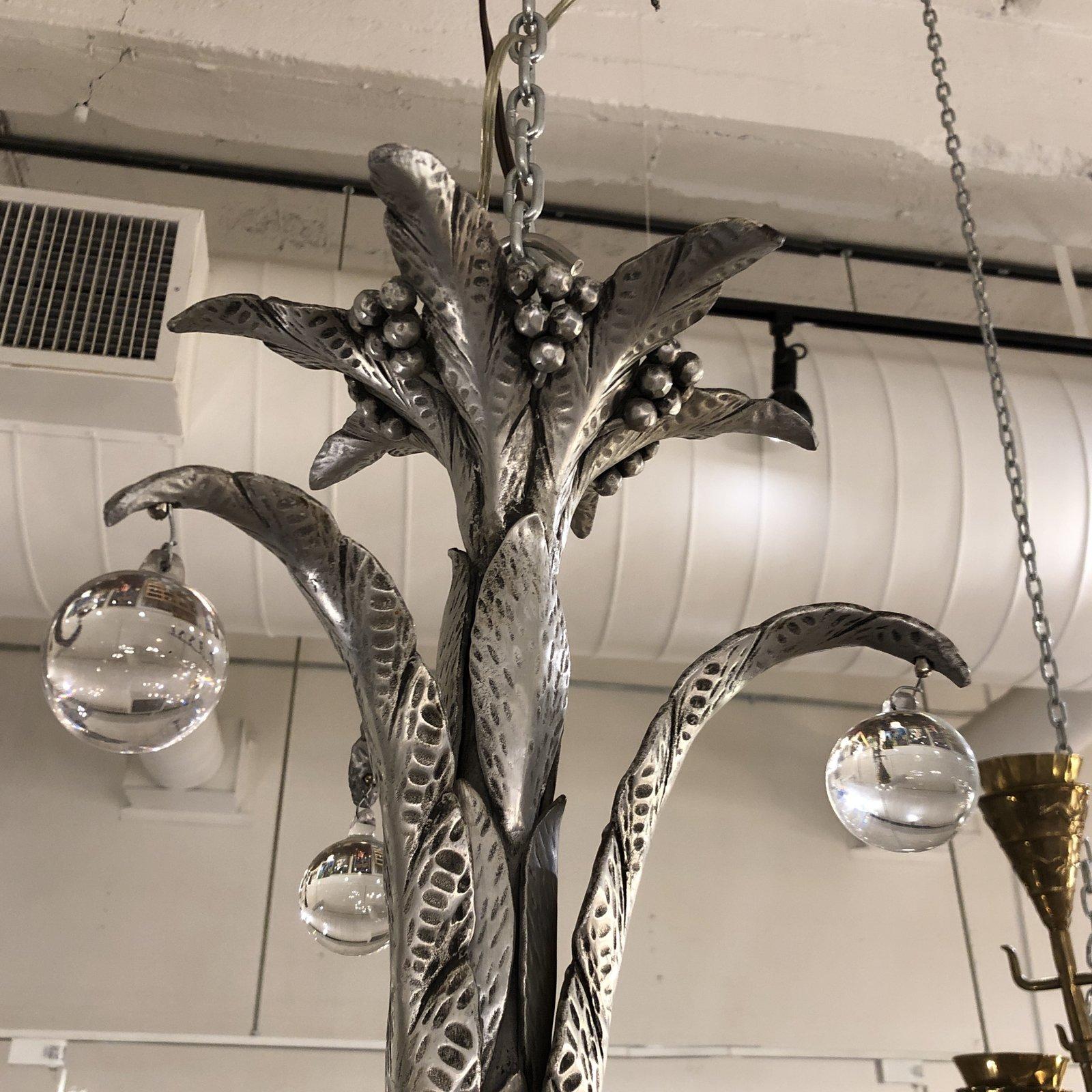 Midcentury Five-Light Metal and Glass Chandelier For Sale 1