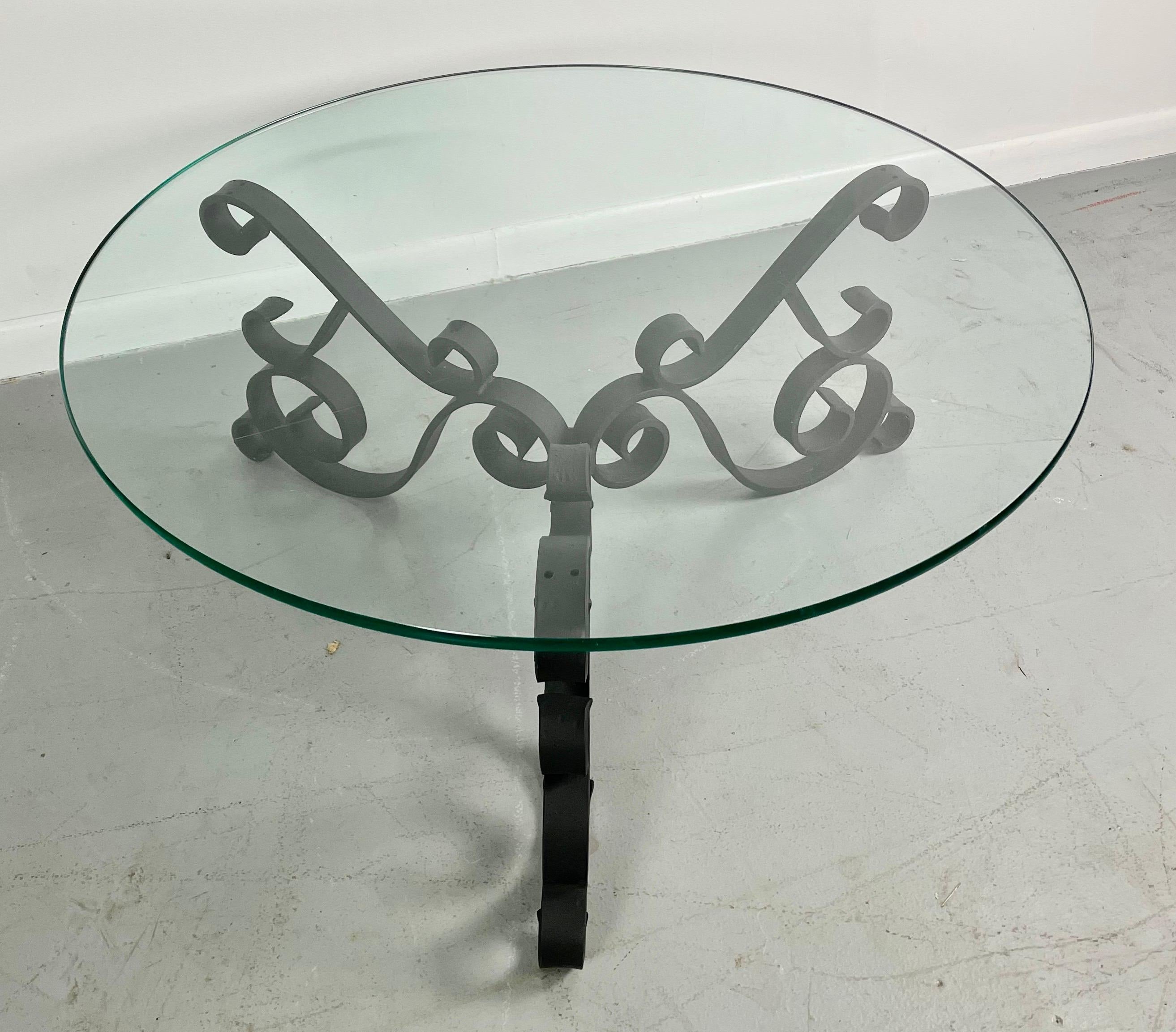 Mid-Century Modern Mid Century Flamboyant French Iron Round Scroll Cocktail or Coffee Table