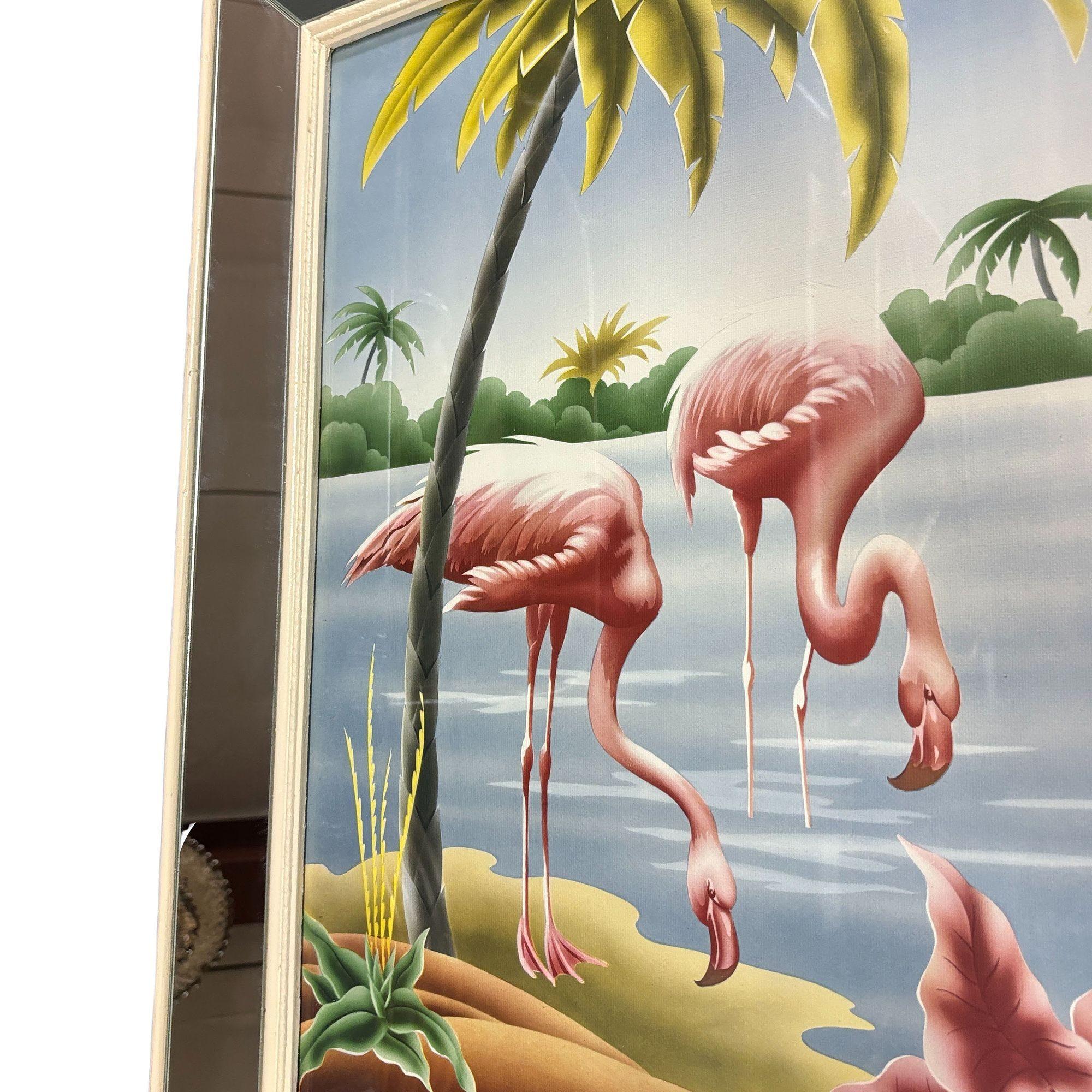 Mid Century Flamingo Lithograph Print by Turner in Mirror Frame In Excellent Condition In Van Nuys, CA