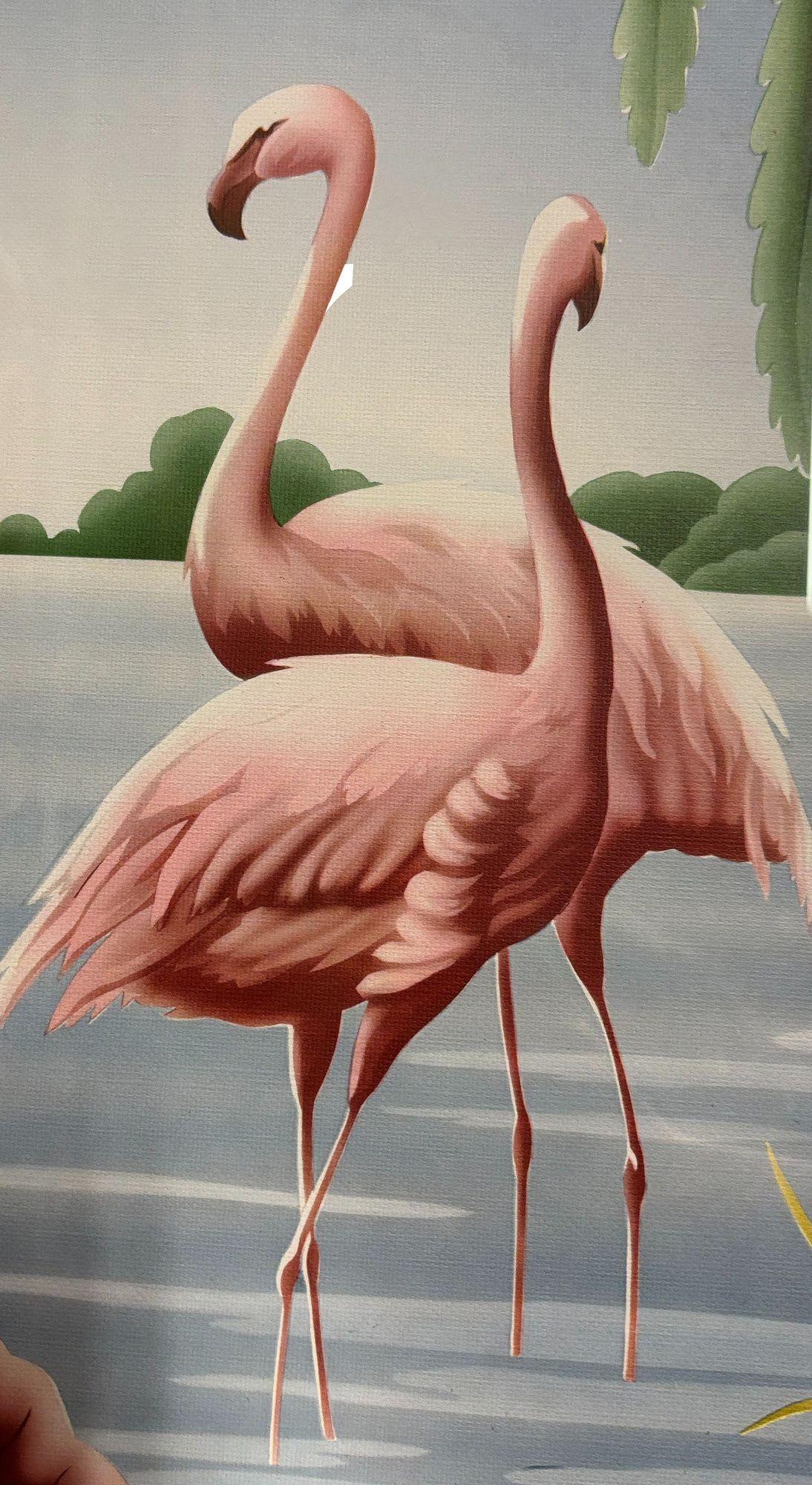 Mid-20th Century Mid Century Flamingo Lithograph Print by Turner in Mirror Frame