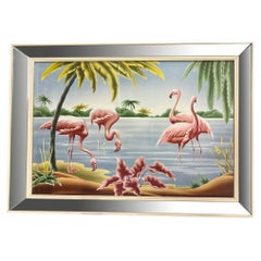 Mid Century Flamingo Lithograph Print by Turner in Mirror Frame