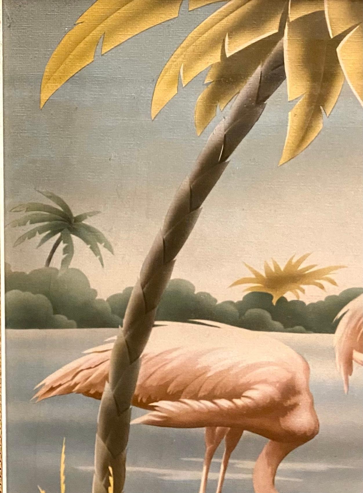 Mid Century Flamingo Lithograph Print by Turner in Mirrored Frame For Sale 2