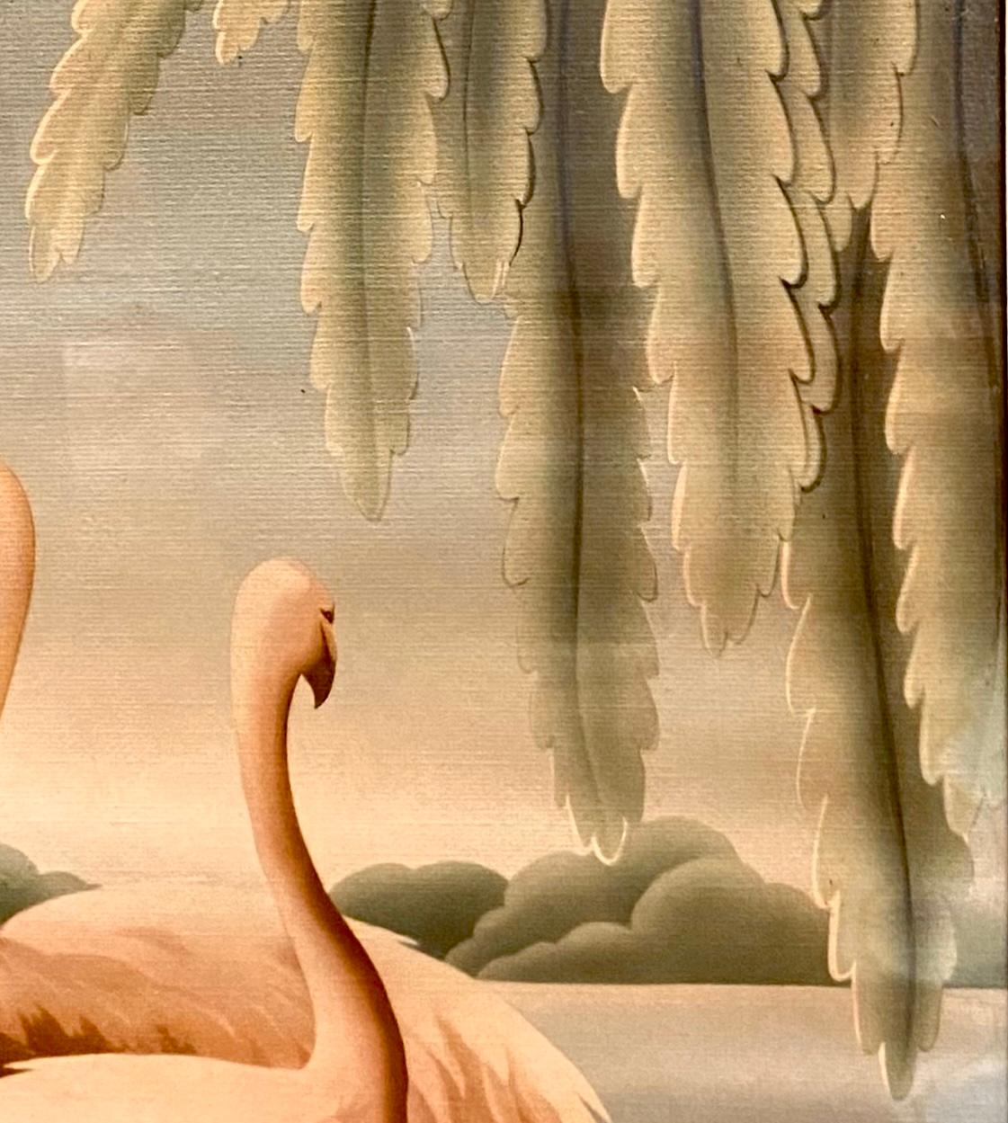 Mid Century Flamingo Lithograph Print by Turner in Mirrored Frame For Sale 3