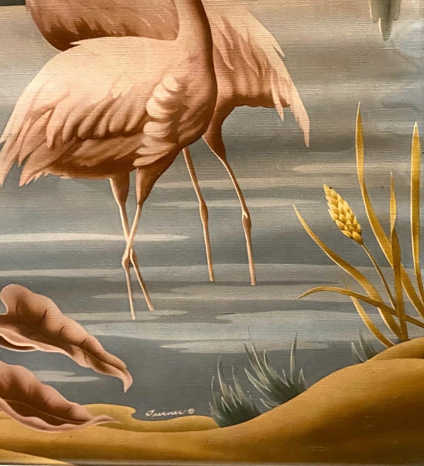 Mid Century Flamingo Lithograph Print by Turner in Mirrored Frame For Sale 4