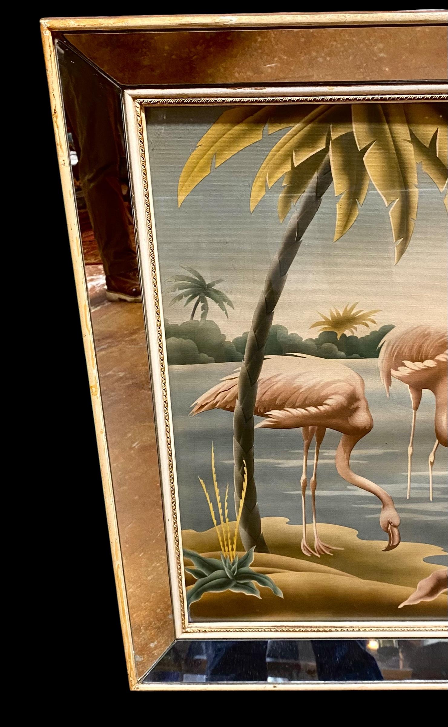 Mid-20th Century Mid Century Flamingo Lithograph Print by Turner in Mirrored Frame For Sale
