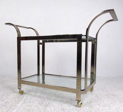 Mid-Century Flat Bar Brass Serving Cart