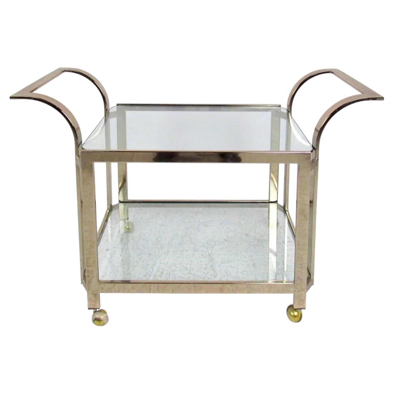 Mid-Century Flat Bar Brass Serving Cart