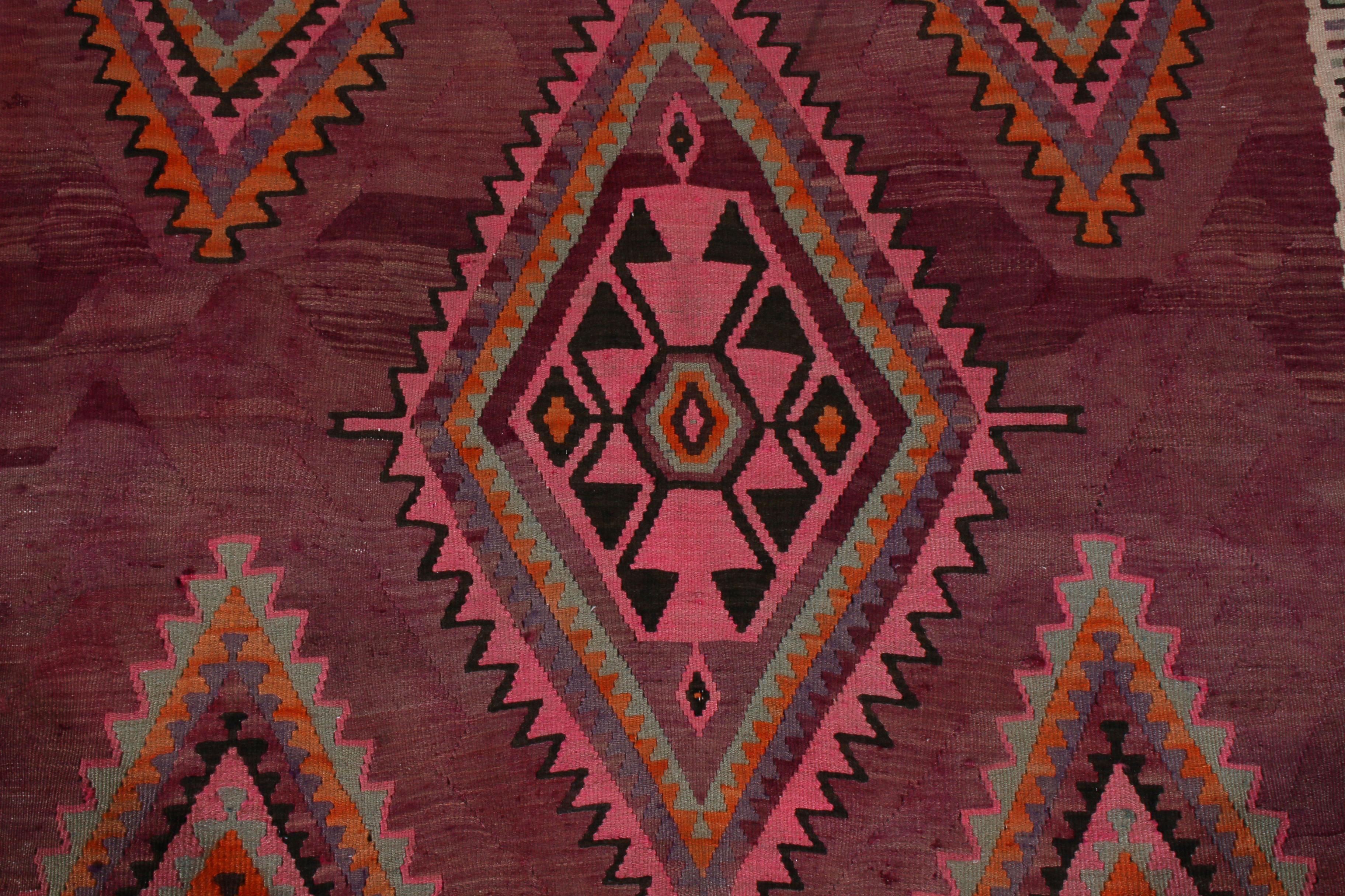 Mid-20th Century Midcentury Flat-Weave, Geometric Beige, Pink, and Orange Persian Kilim Rug For Sale