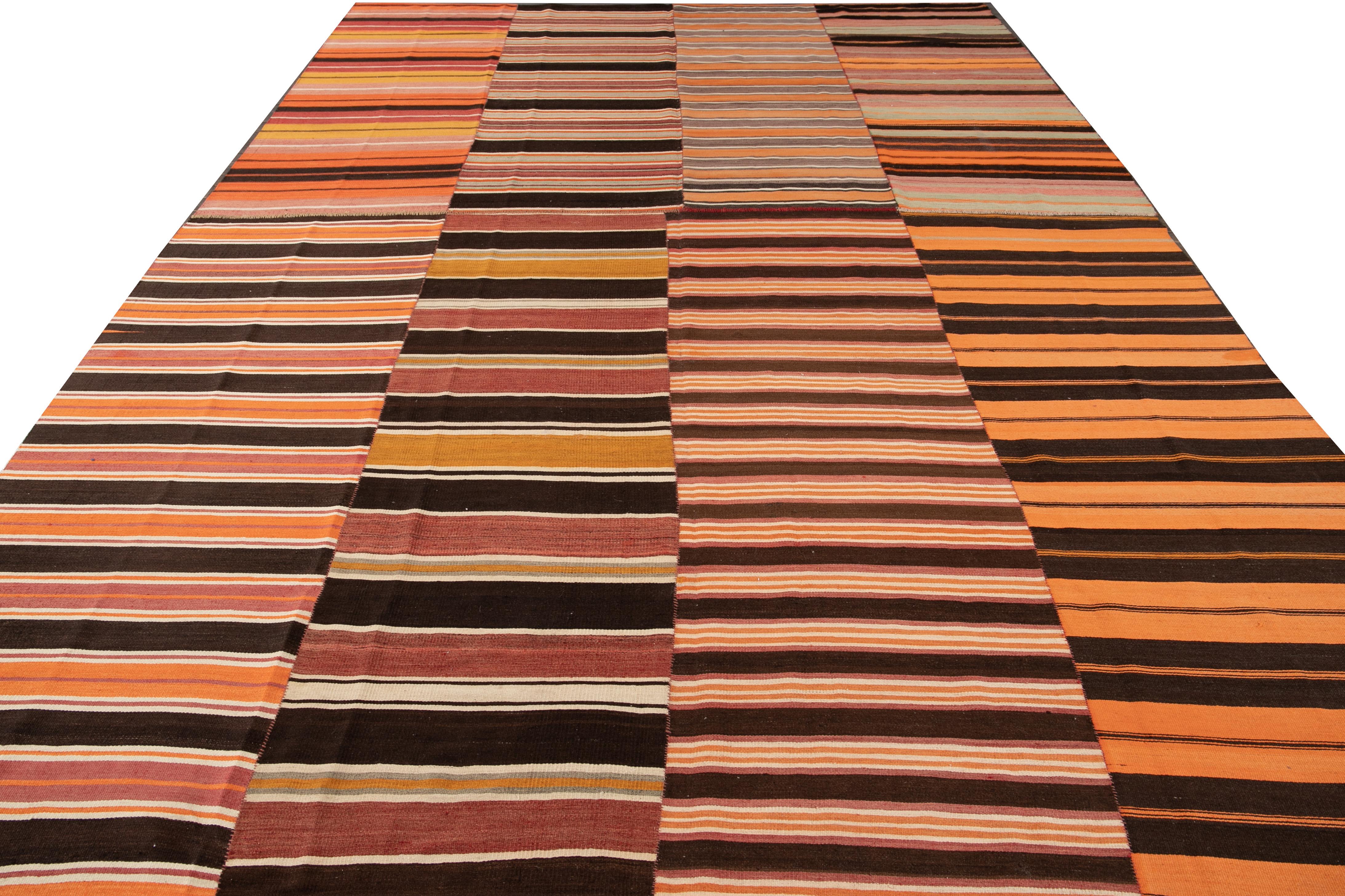 Kilim Midcentury Flat-Weave Handmade Orange Wool Rug For Sale