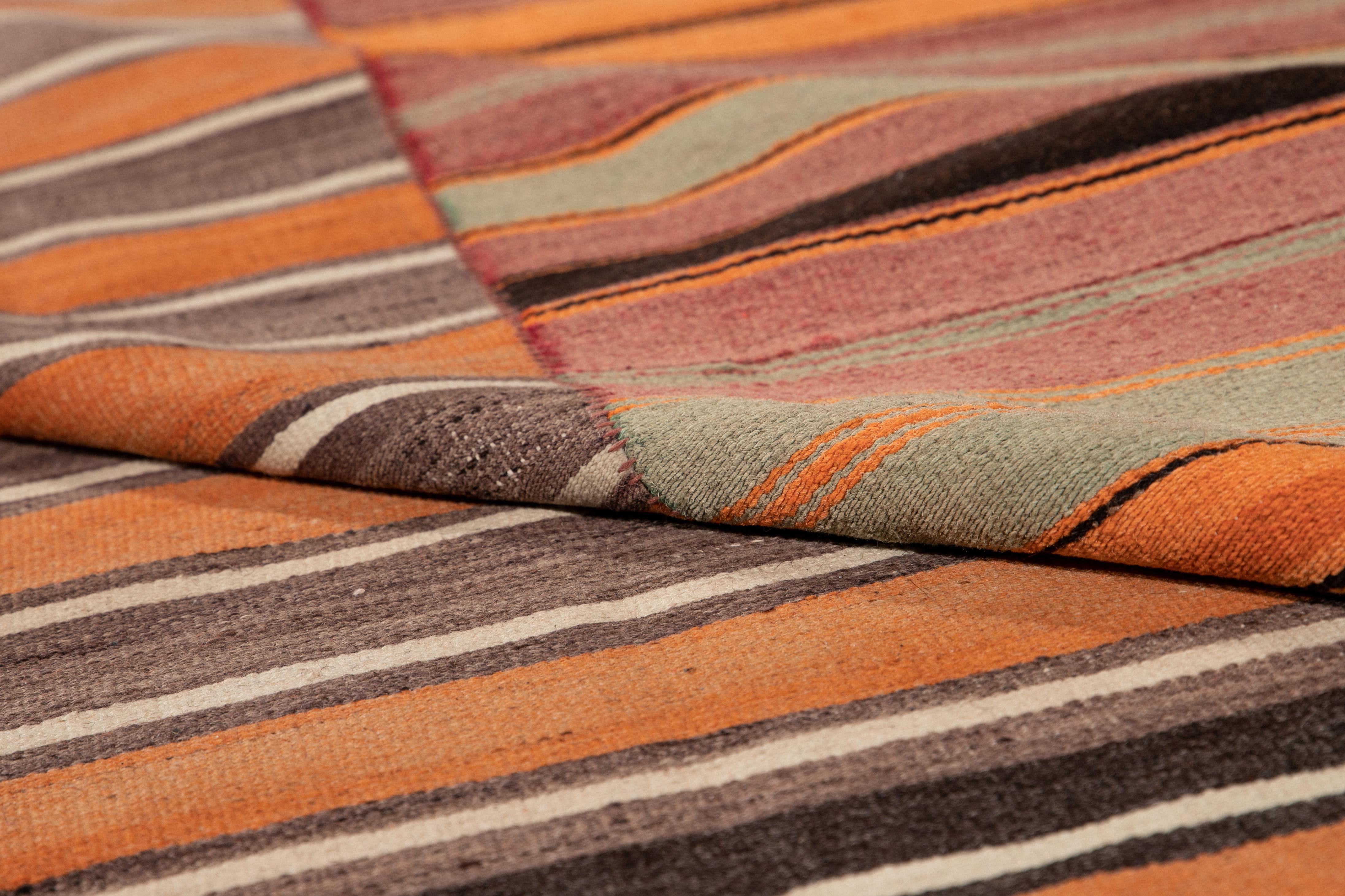 Hand-Knotted Midcentury Flat-Weave Handmade Orange Wool Rug For Sale