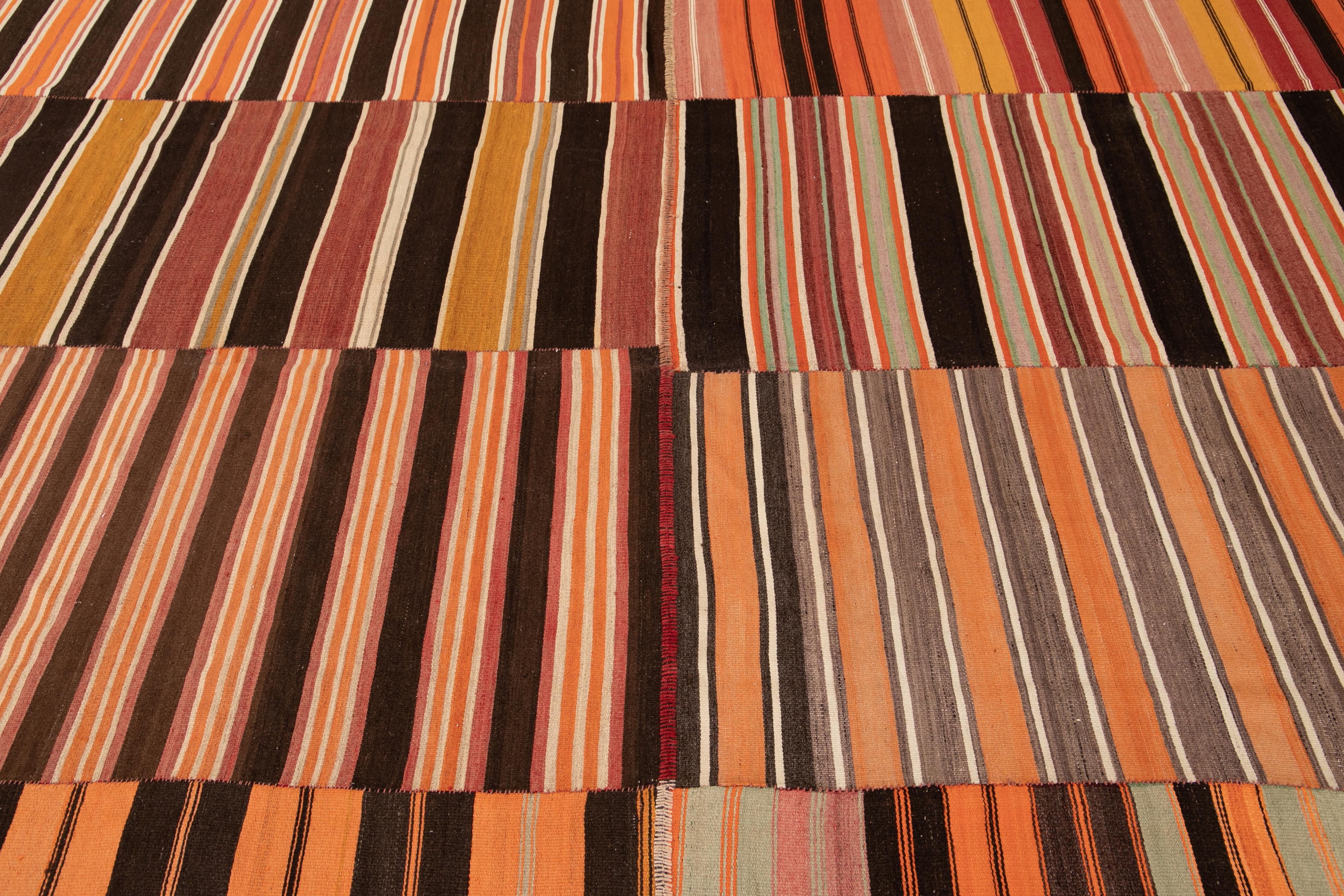 Midcentury Flat-Weave Handmade Orange Wool Rug For Sale 1