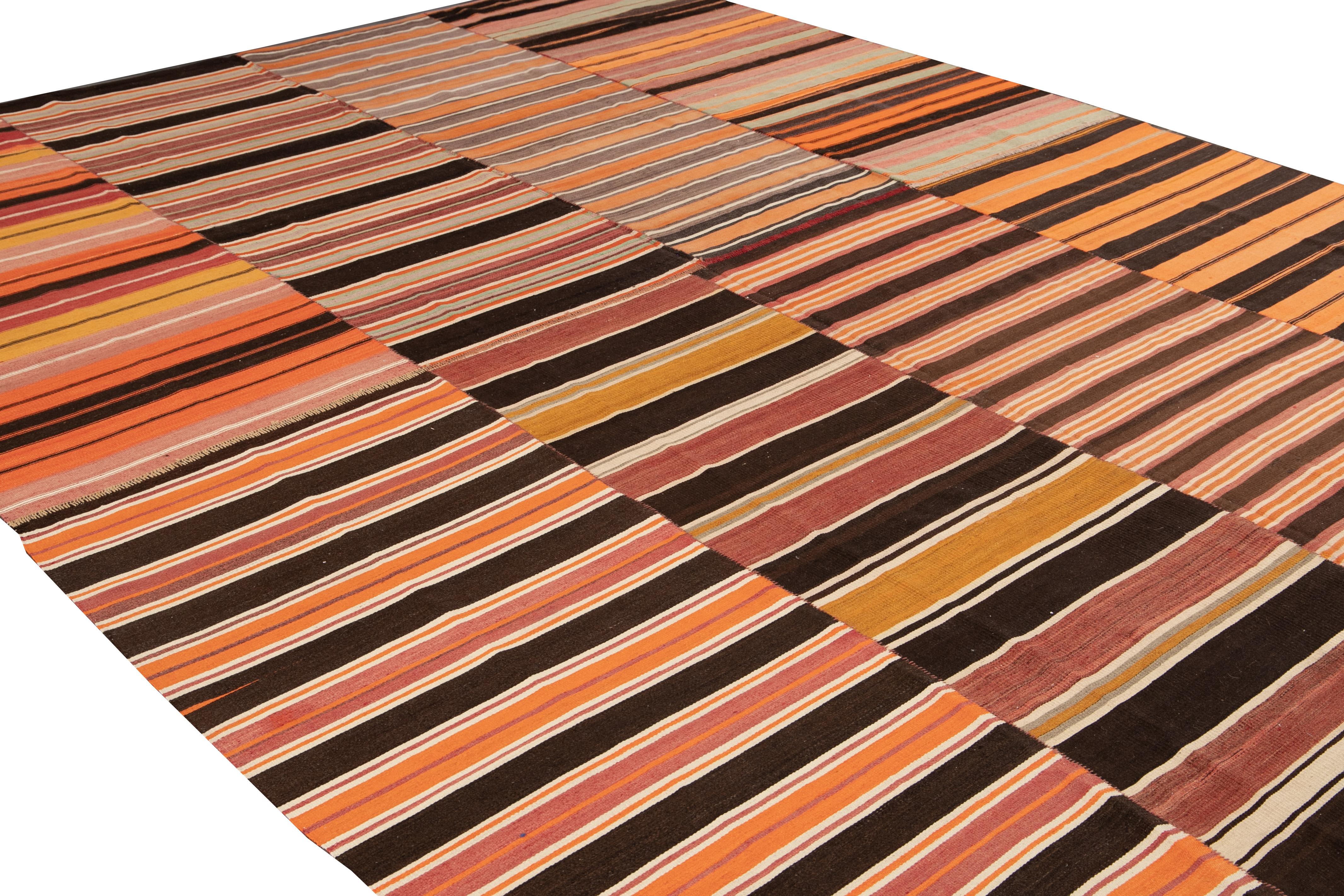 Midcentury Flat-Weave Handmade Orange Wool Rug For Sale 2