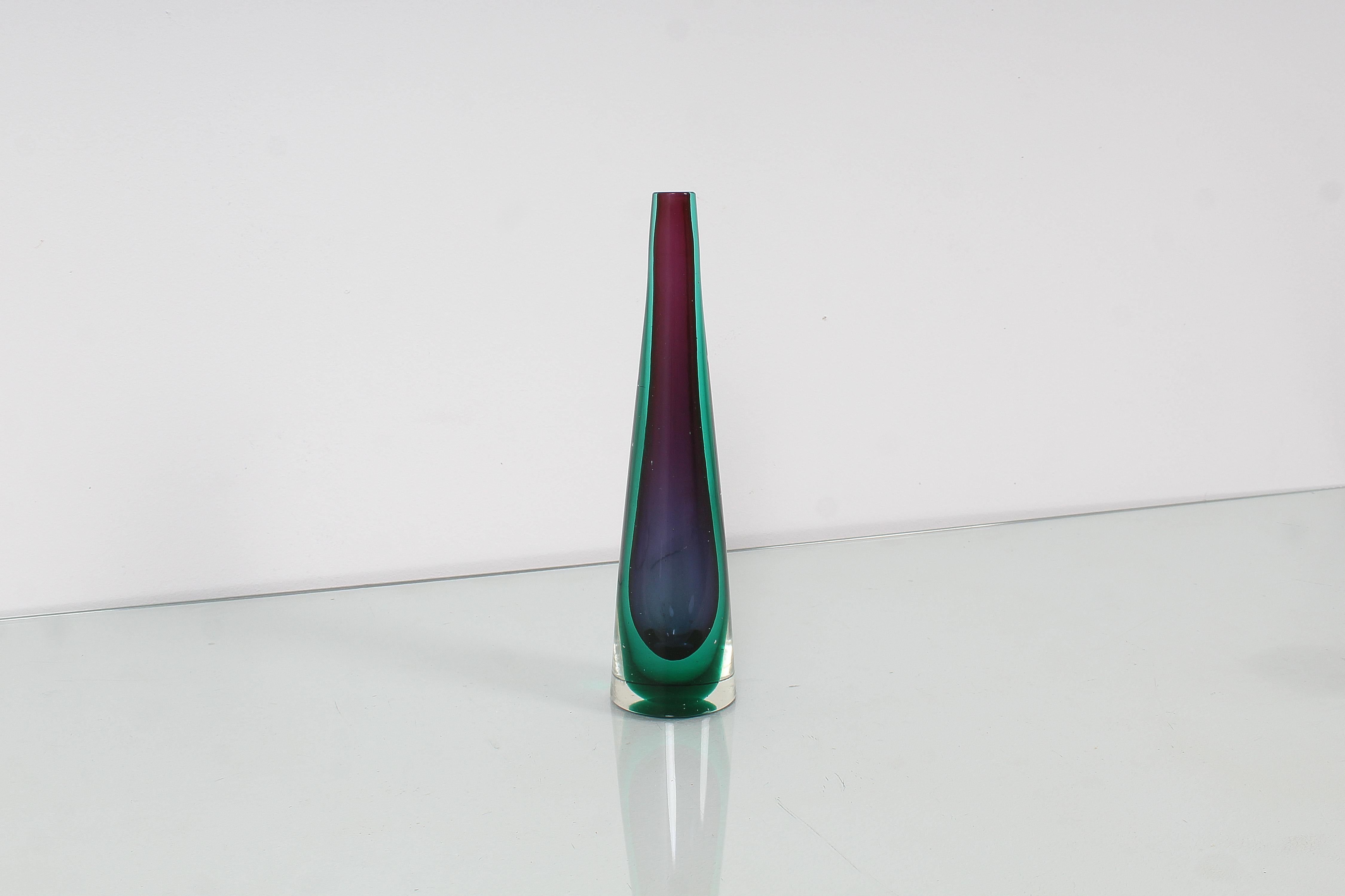 Modern Mid-Century Flavio Poli Blue, Purple and Green Submerged Murano Glass 60s Italy For Sale