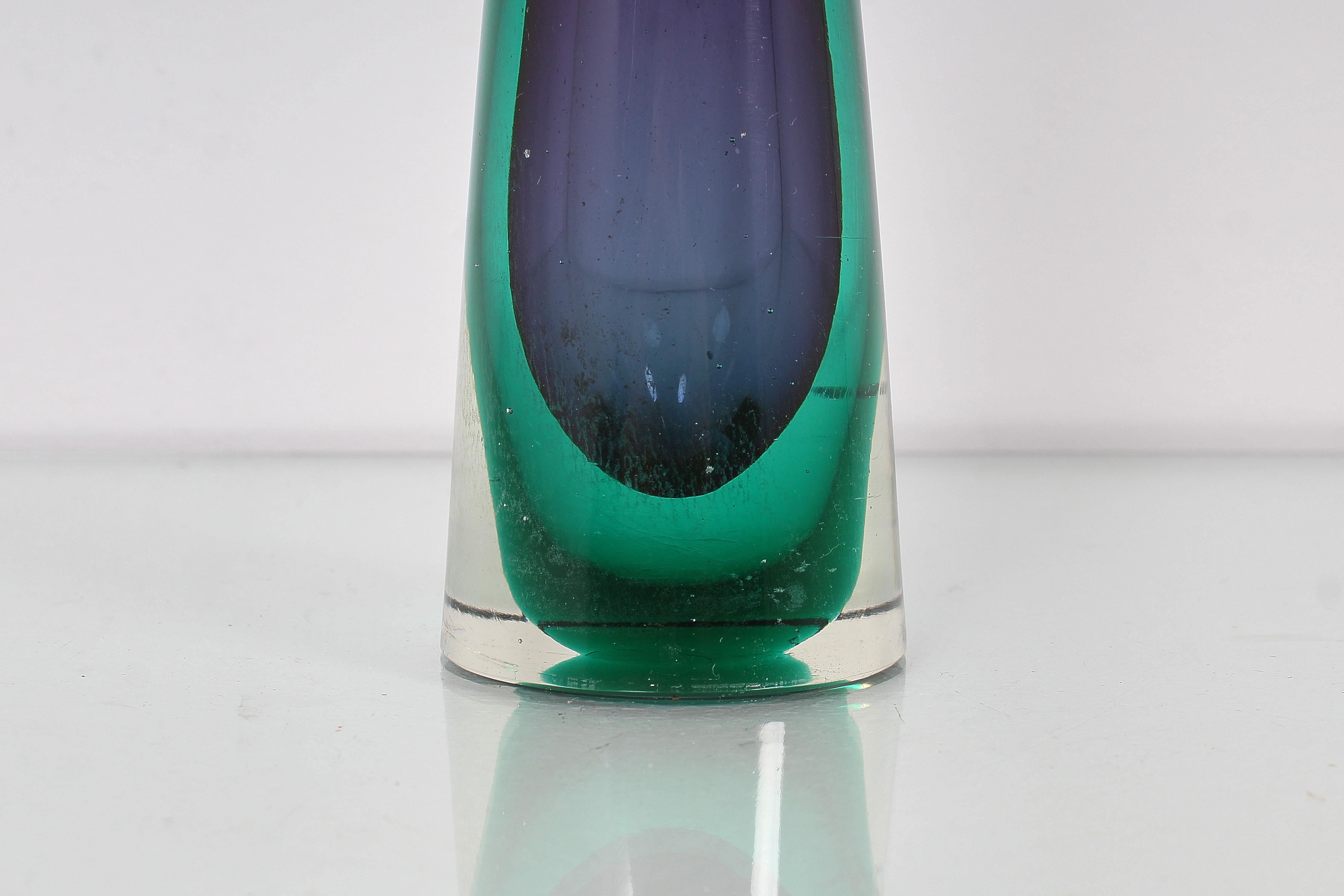 Mid-Century Flavio Poli Blue, Purple and Green Submerged Murano Glass 60s Italy For Sale 1