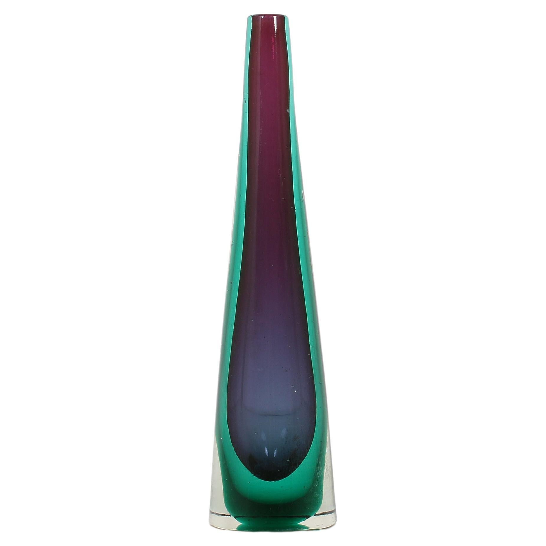 Mid-Century Flavio Poli Blue, Purple and Green Submerged Murano Glass 60s Italy For Sale
