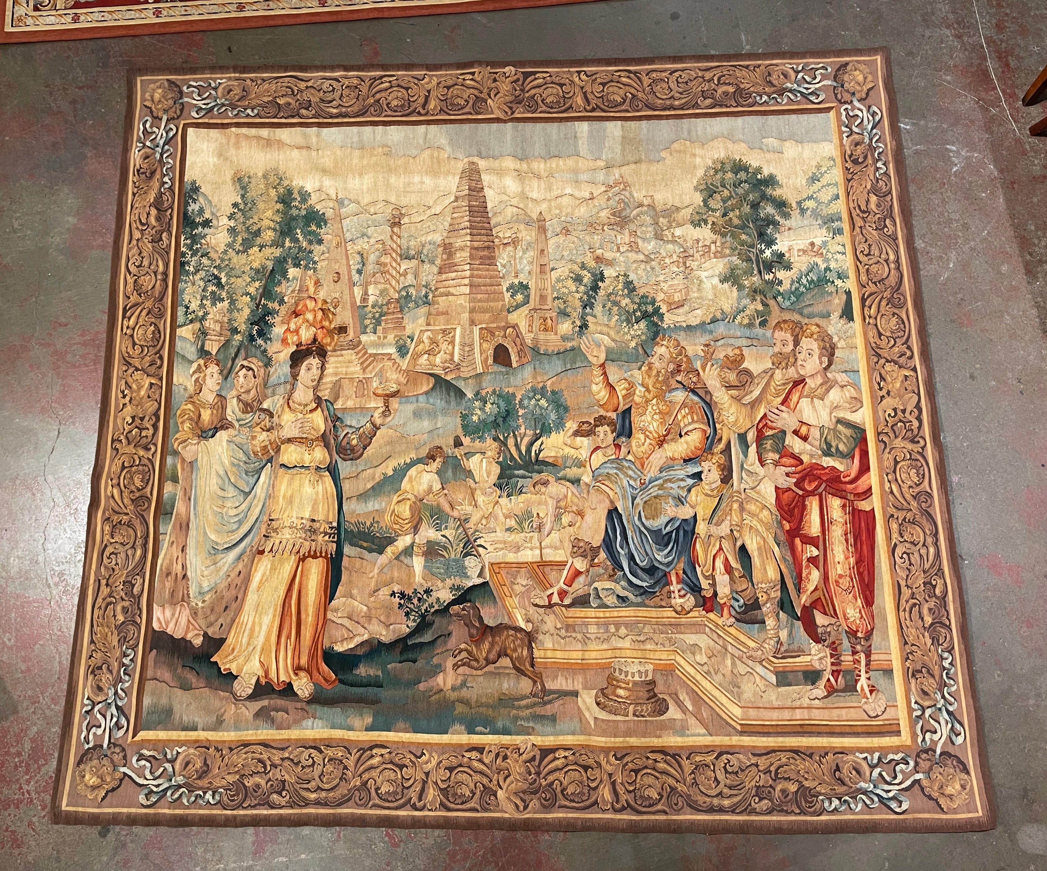 Classical Roman Mid-Century Flemish Handwoven Biblical Tapestry with Esther and Ahasuerus For Sale