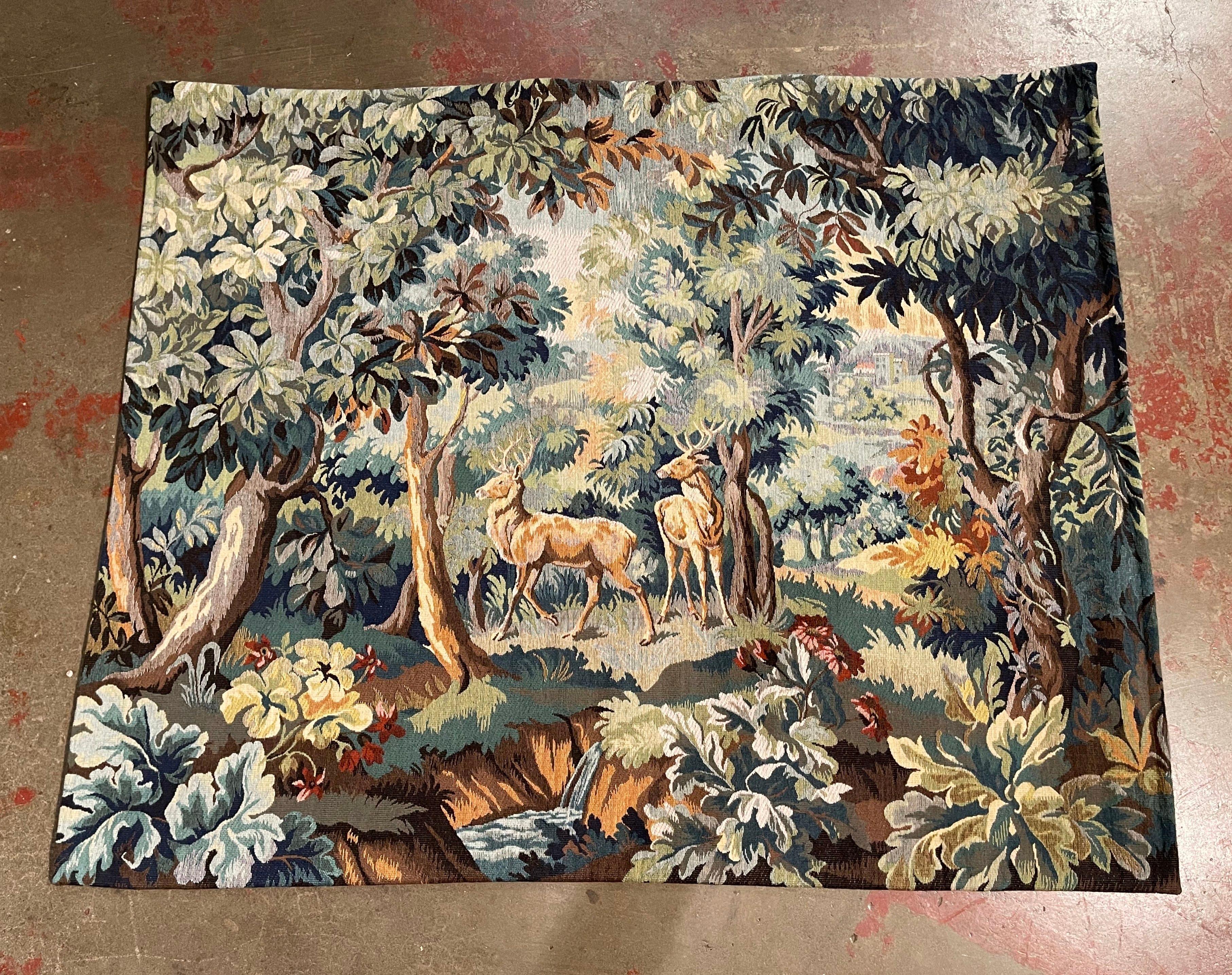 Hand-Woven Mid-Century Flemish Woven Deer Tapestry Titled 