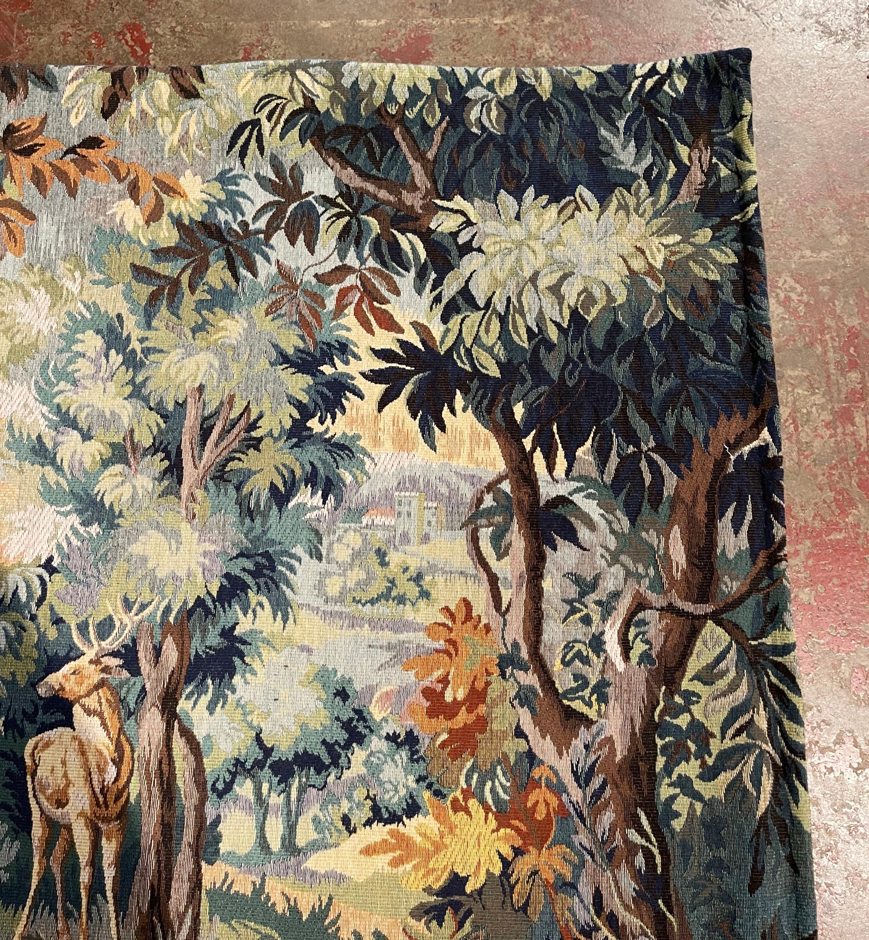 Mid-Century Flemish Woven Deer Tapestry Titled 