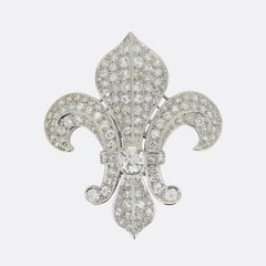 Mid-Century Fleur-De-Lis Diamond Brooch Pendant