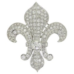 Pendentif broche Fleur-De-Lis en diamants du milieu du siècle dernier