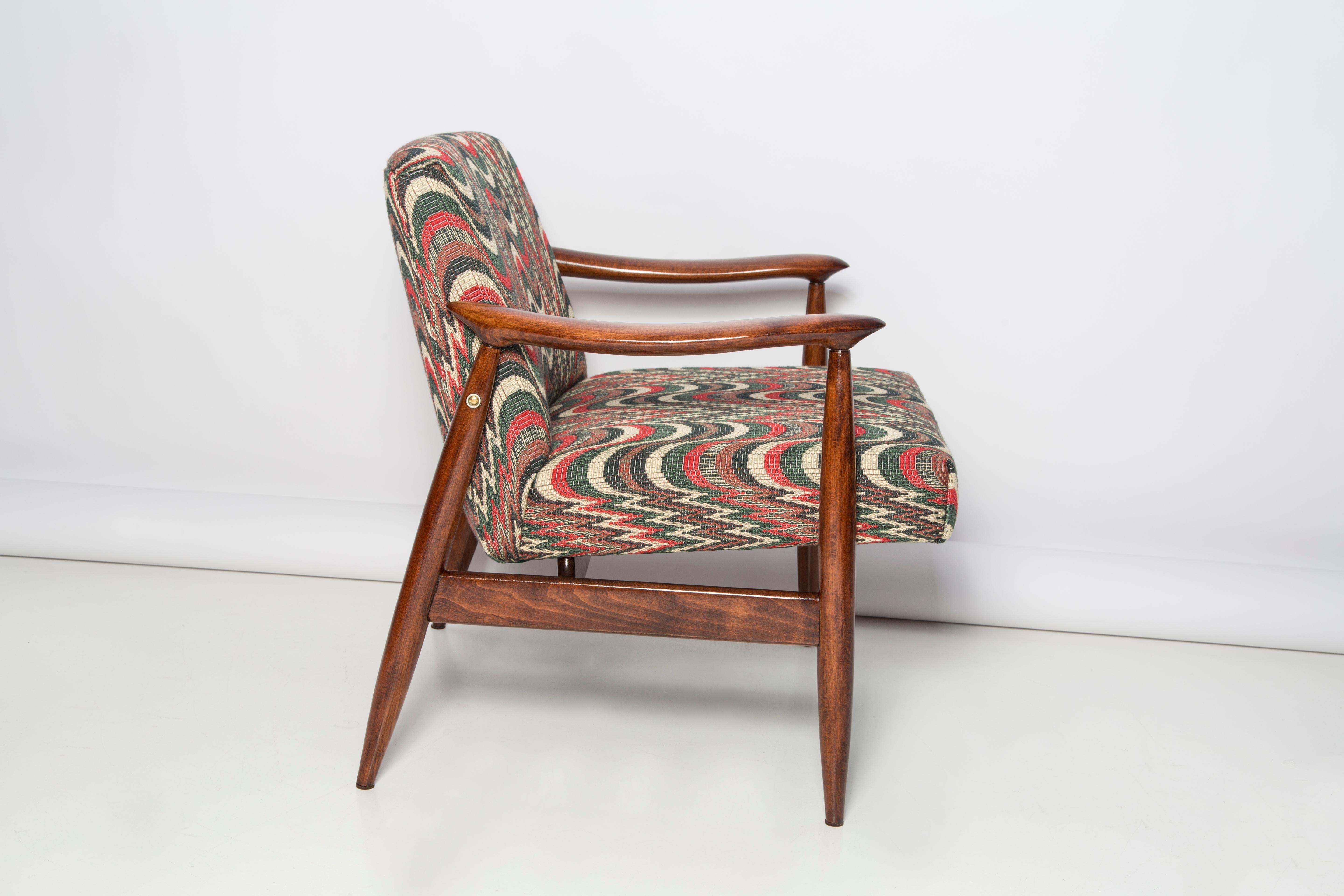 Polish Mid Century Flimflam Jacquard Armchair, Designed by J Kedziorek, Europe, 1960s For Sale