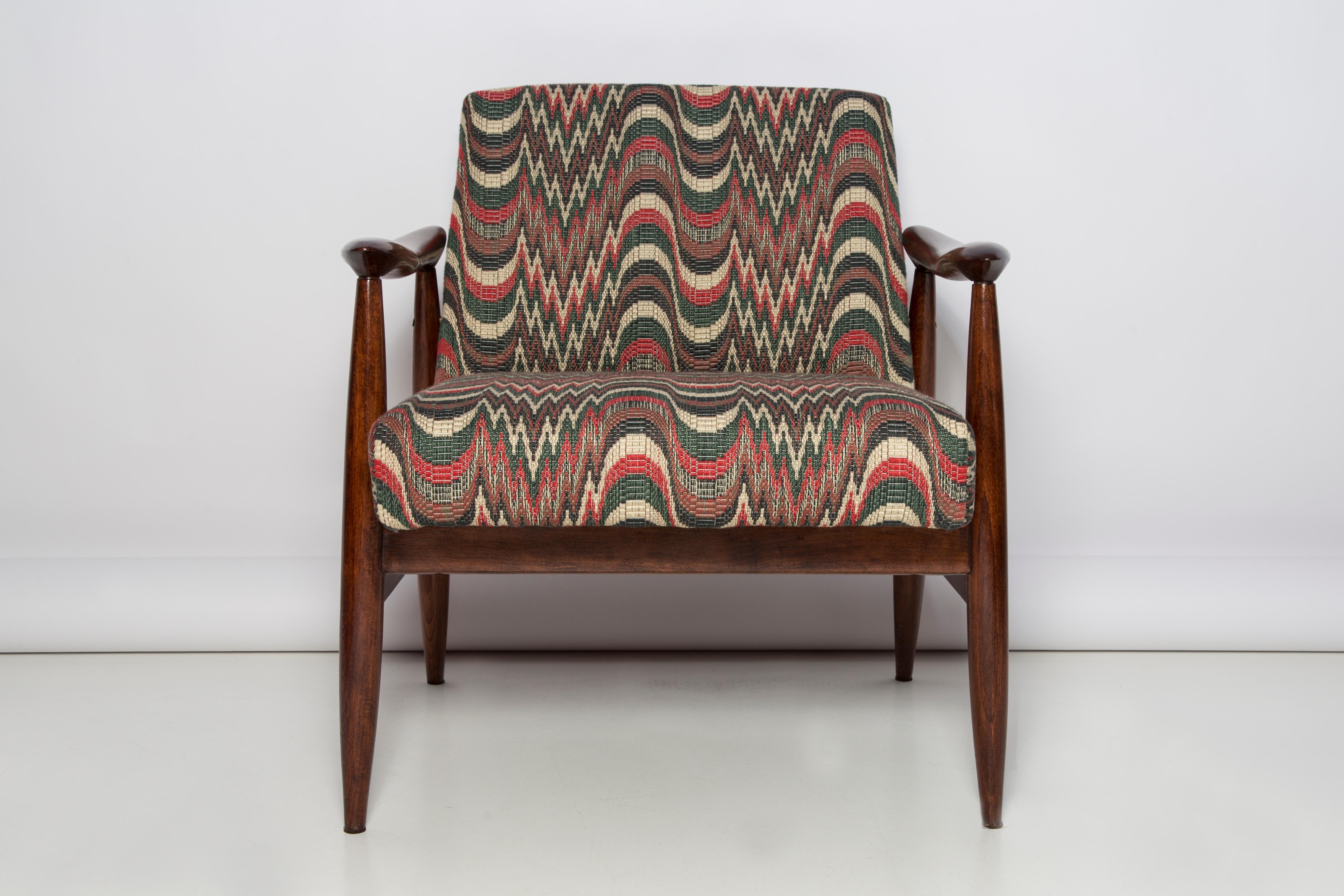 Hand-Crafted Mid Century Flimflam Jacquard Armchair, Designed by J Kedziorek, Europe, 1960s For Sale