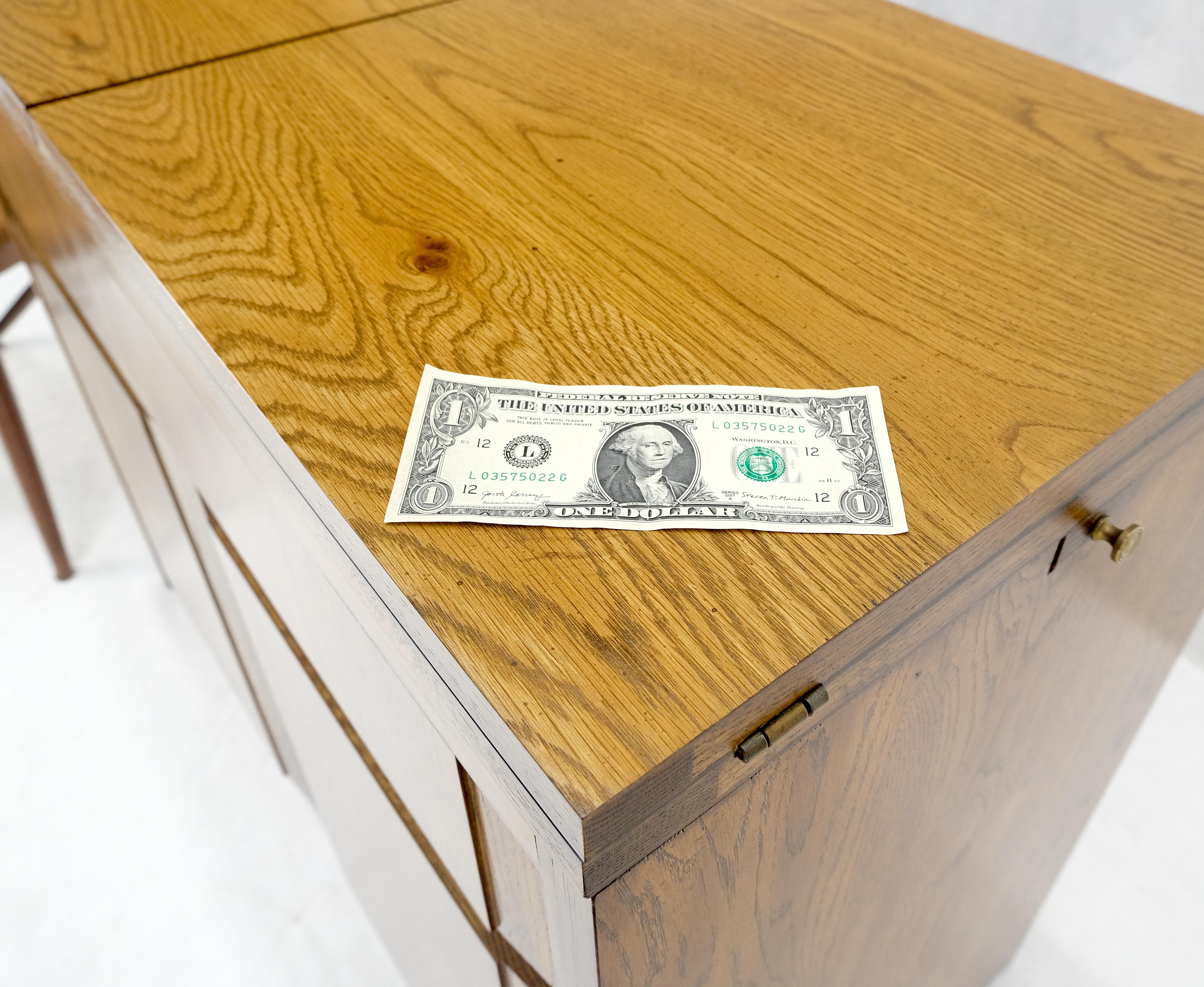 Mid Century Flip Top Oak Liquor Cabinet Server Small Sideboard on Wheels MINT For Sale 6