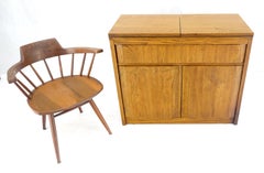 Mid Century Flip Top Oak Liquor Cabinet Server Small Sideboard on Wheels MINT