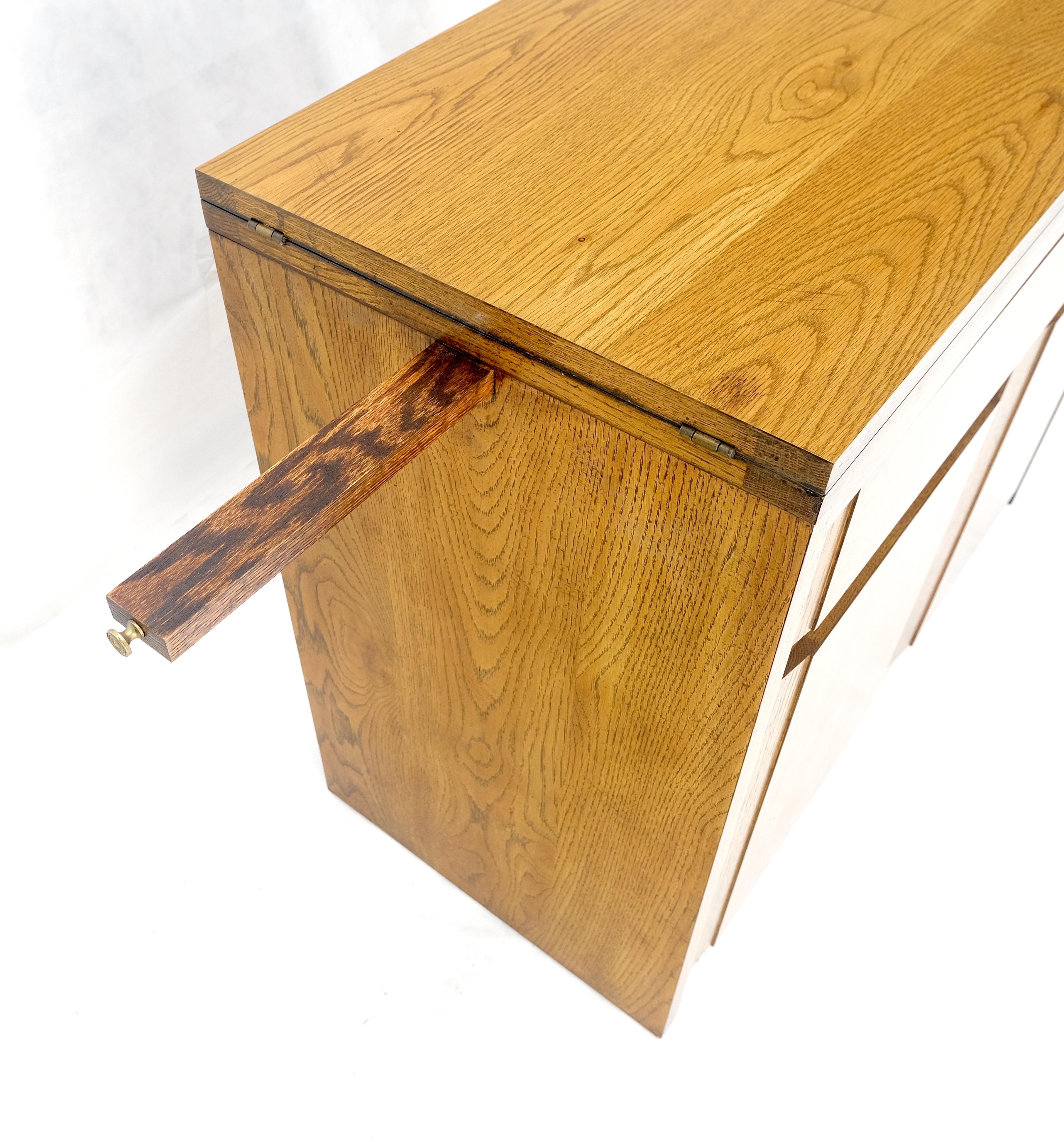 Mid Century Flip Top Oak Liquor Cabinet Server Small Sideboard on Wheels MINT For Sale 1