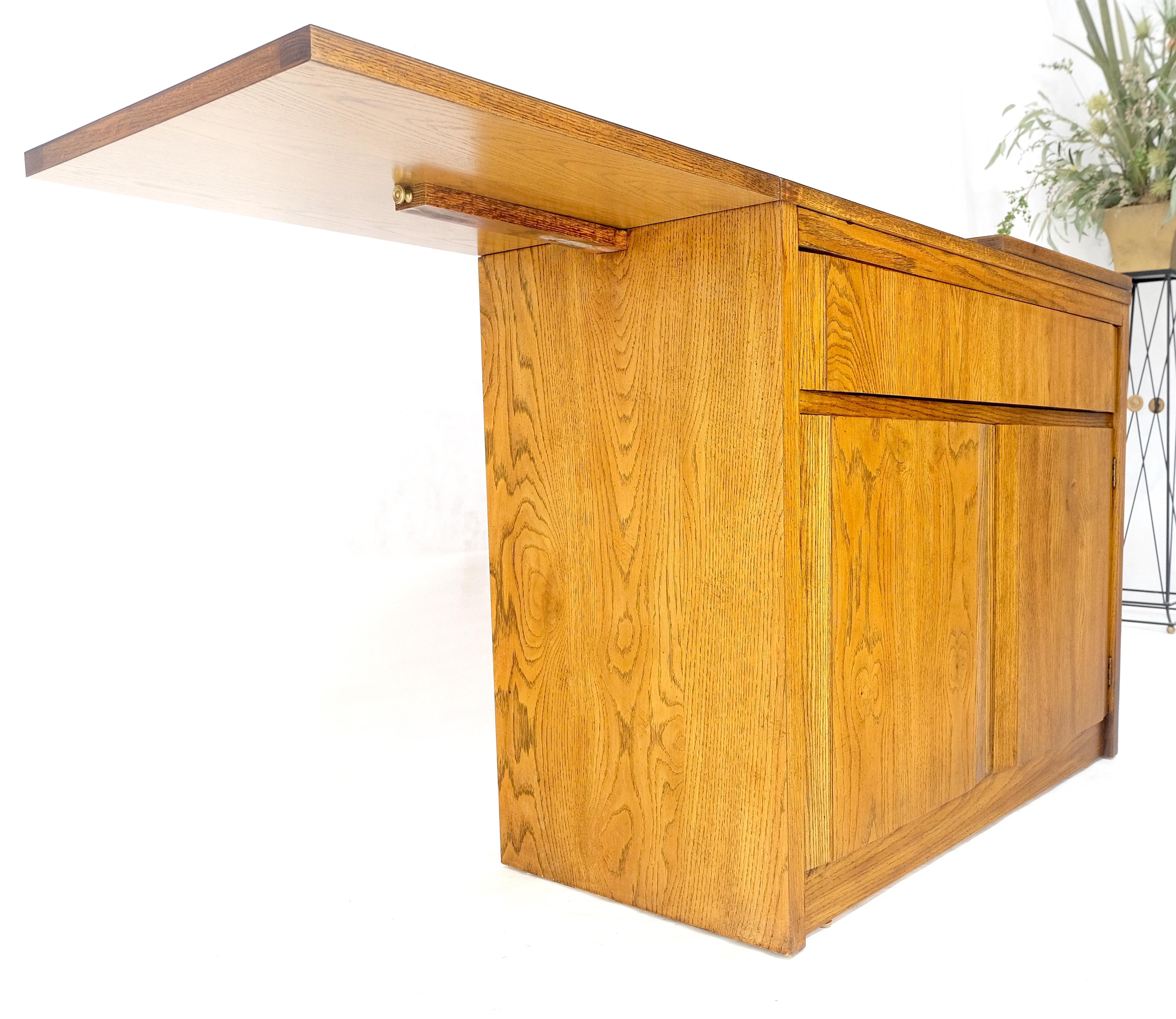 Mid Century Flip Top Oak Liquor Cabinet Server Small Sideboard on Wheels MINT For Sale 2