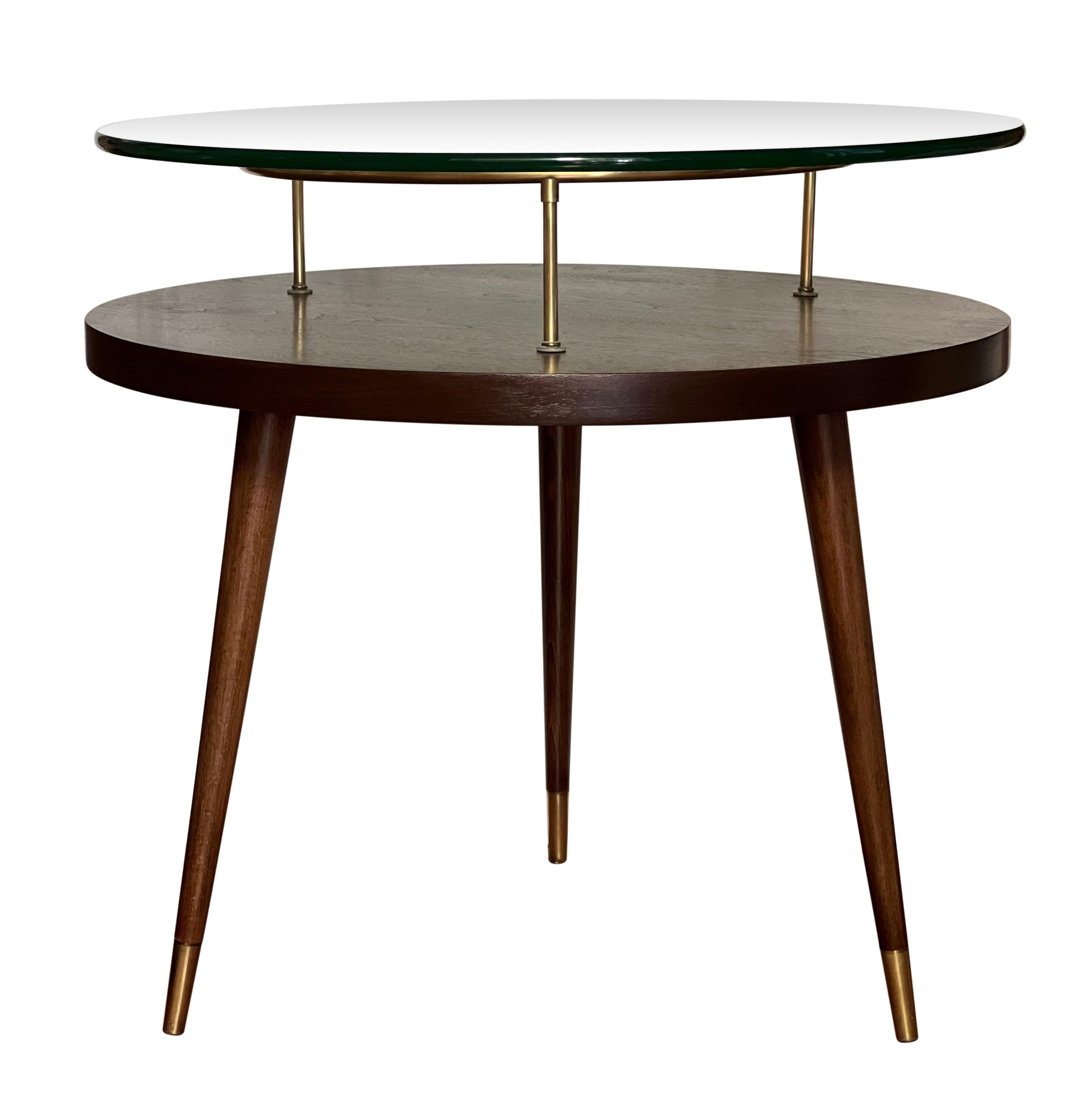 Mid-Century Floating Glass Walnut Side Table by James-Philip Co., Refinished 4