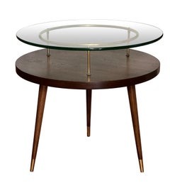 Mid-Century Floating Glass Walnut Side Table by James-Philip Co., Refinished