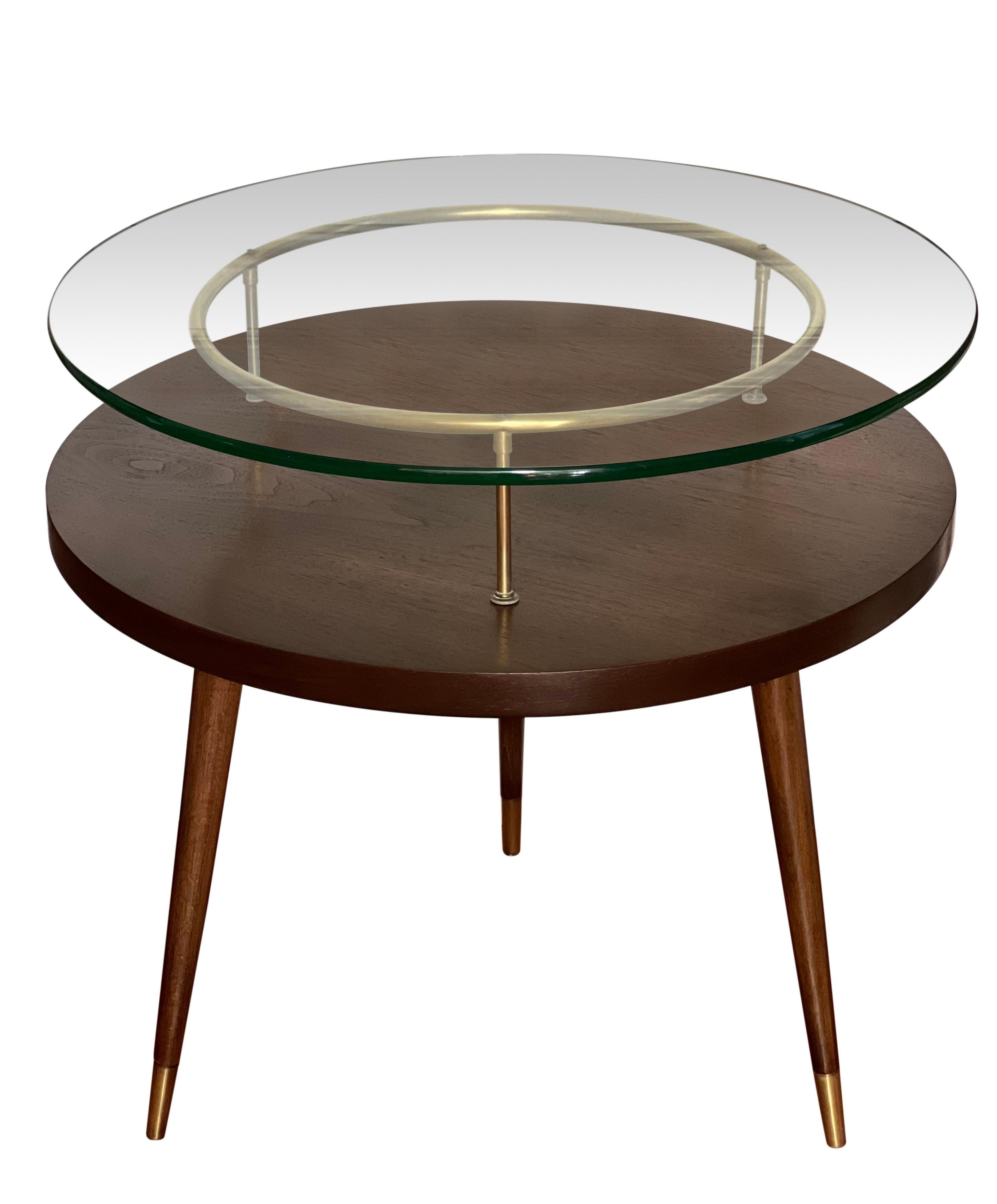 Mid-Century Modern Mid-Century Floating Glass Walnut Side Table by James-Philip Co., Refinished