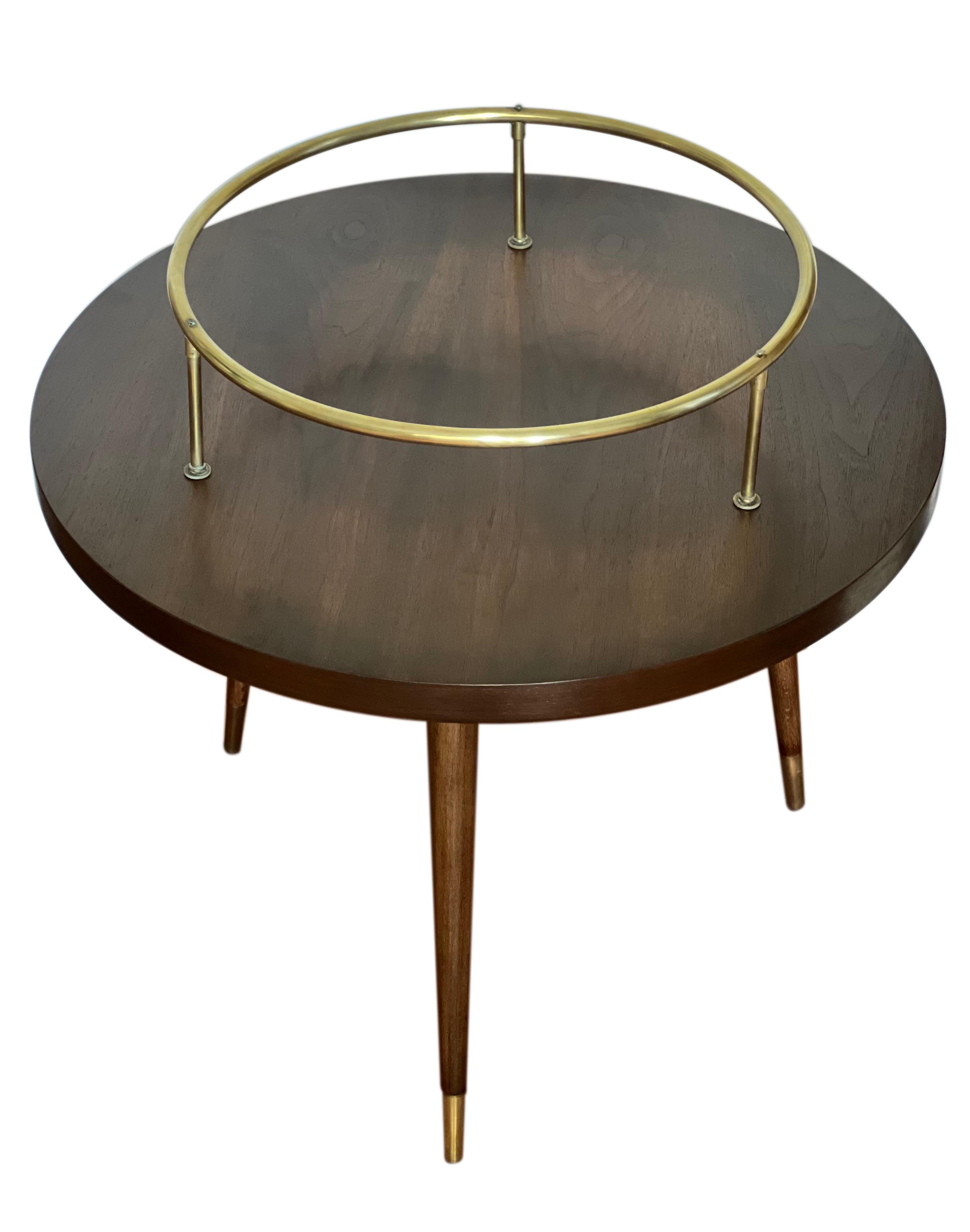 Brass Mid-Century Floating Glass Walnut Side Table by James-Philip Co., Refinished