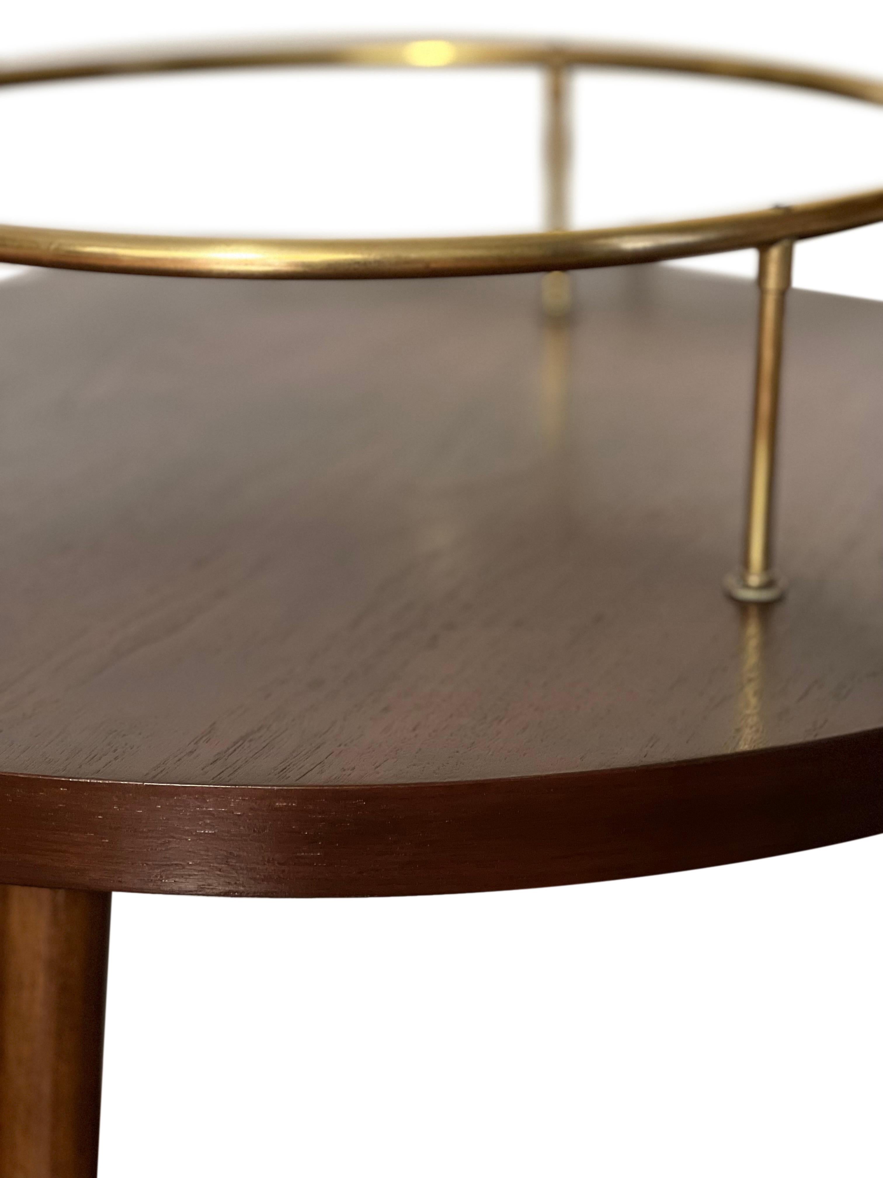 Mid-Century Floating Glass Walnut Side Table by James-Philip Co., Refinished 1