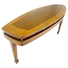 Mid Century Floating Top Banded Burl Wood Oval Boat Shape Coffee Table MINT!