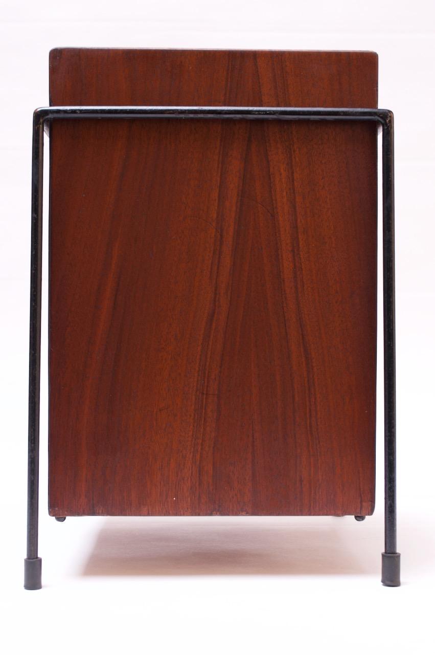 Midcentury Floating Walnut and Iron Wastebasket by Alvin Lustig In Good Condition In Brooklyn, NY